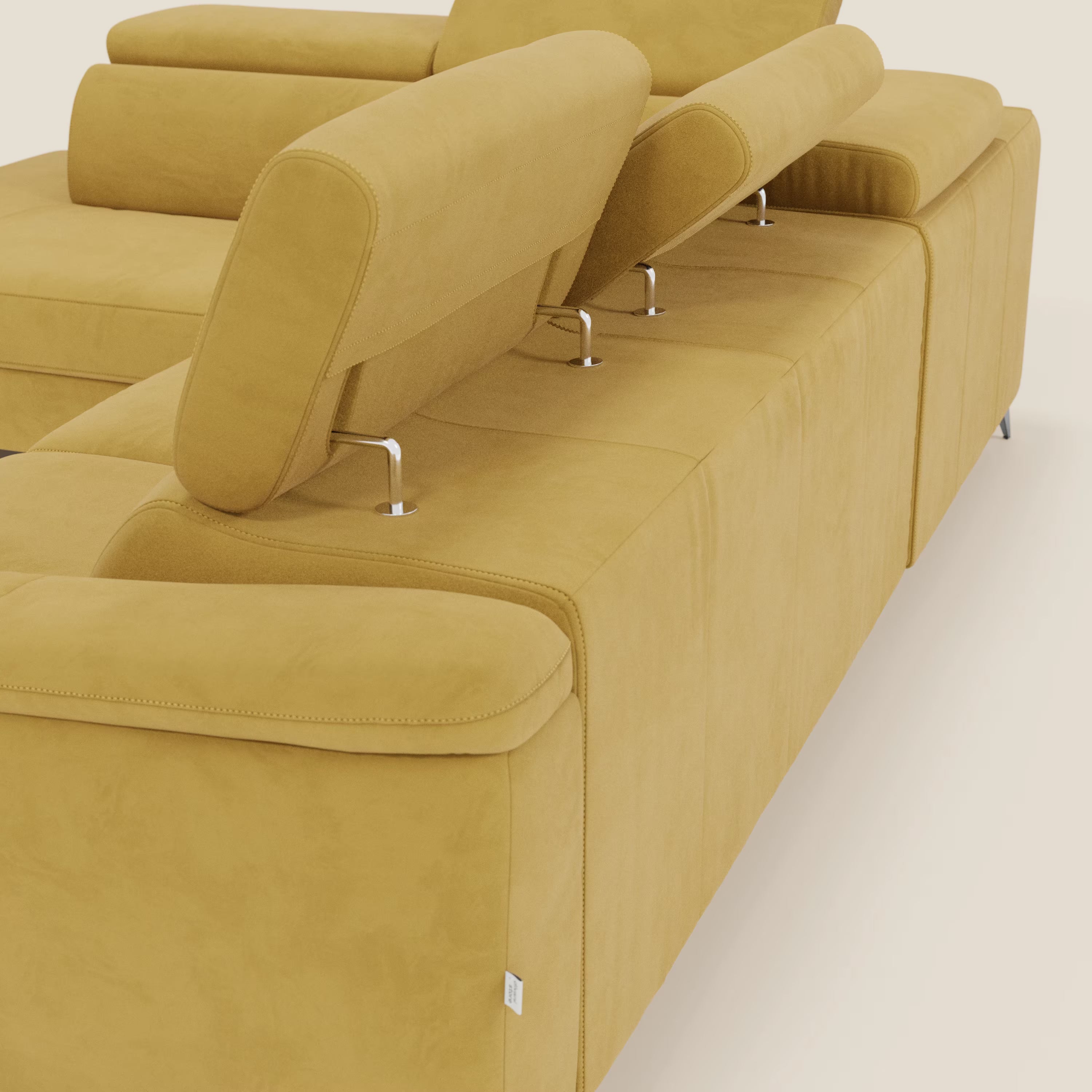 Arcos Canapé d'angle - pieds hauts et têtières inclinables en microfibre imperméable T11 jaune