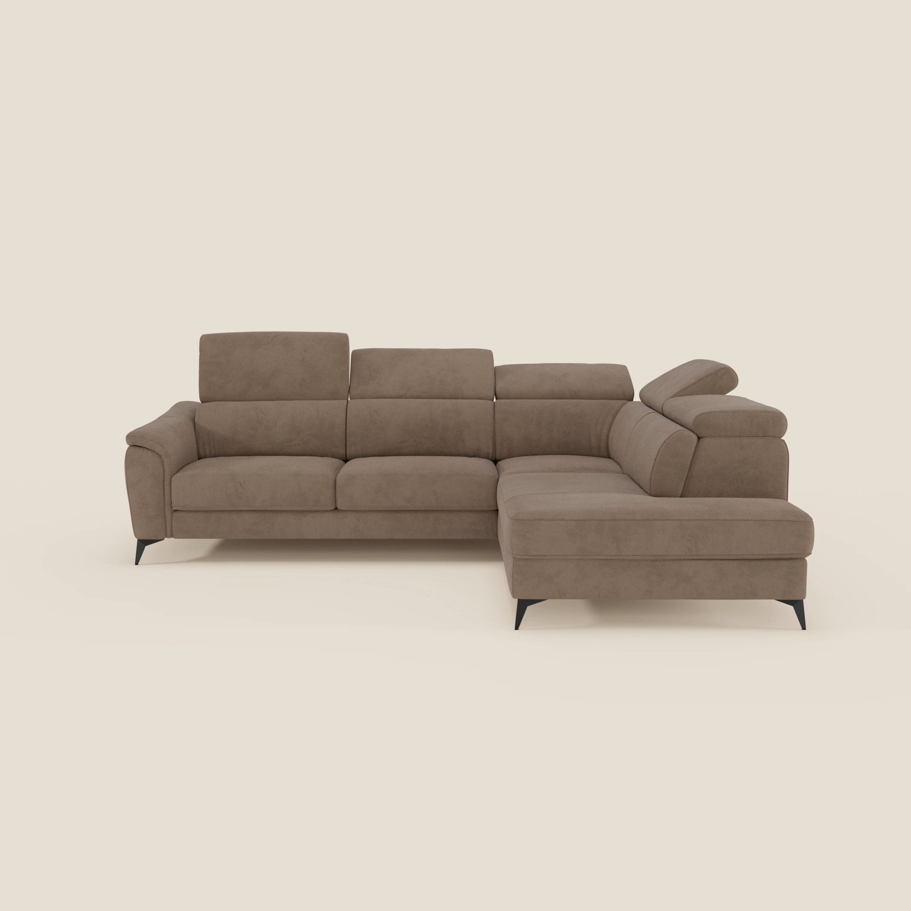 Arcos Canapé d'angle - pieds hauts et têtières inclinables en microfibre imperméable T11 marron