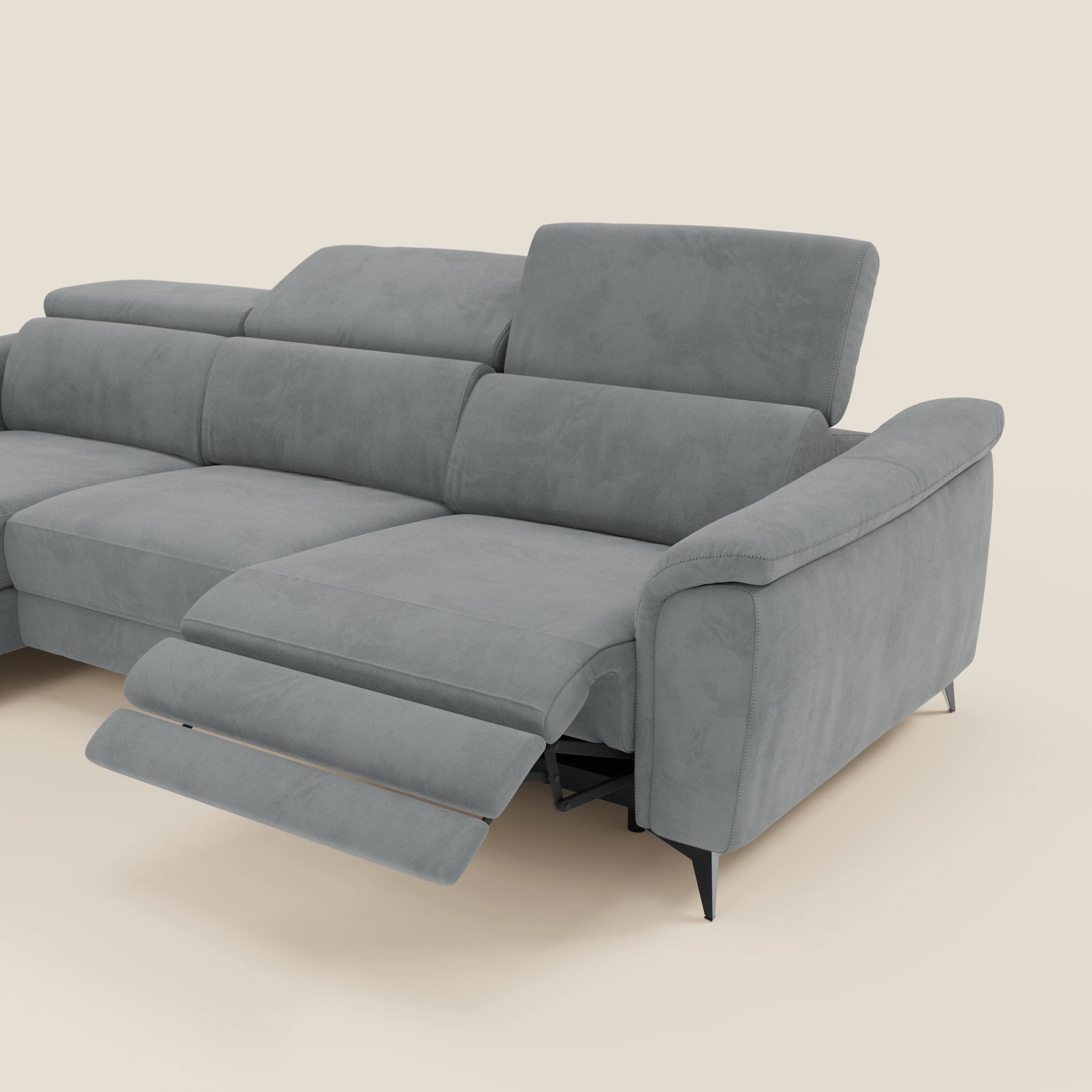 Arcos Canapé avec méridienne - pieds hauts et têtières inclinables en microfibre imperméable T11 gris