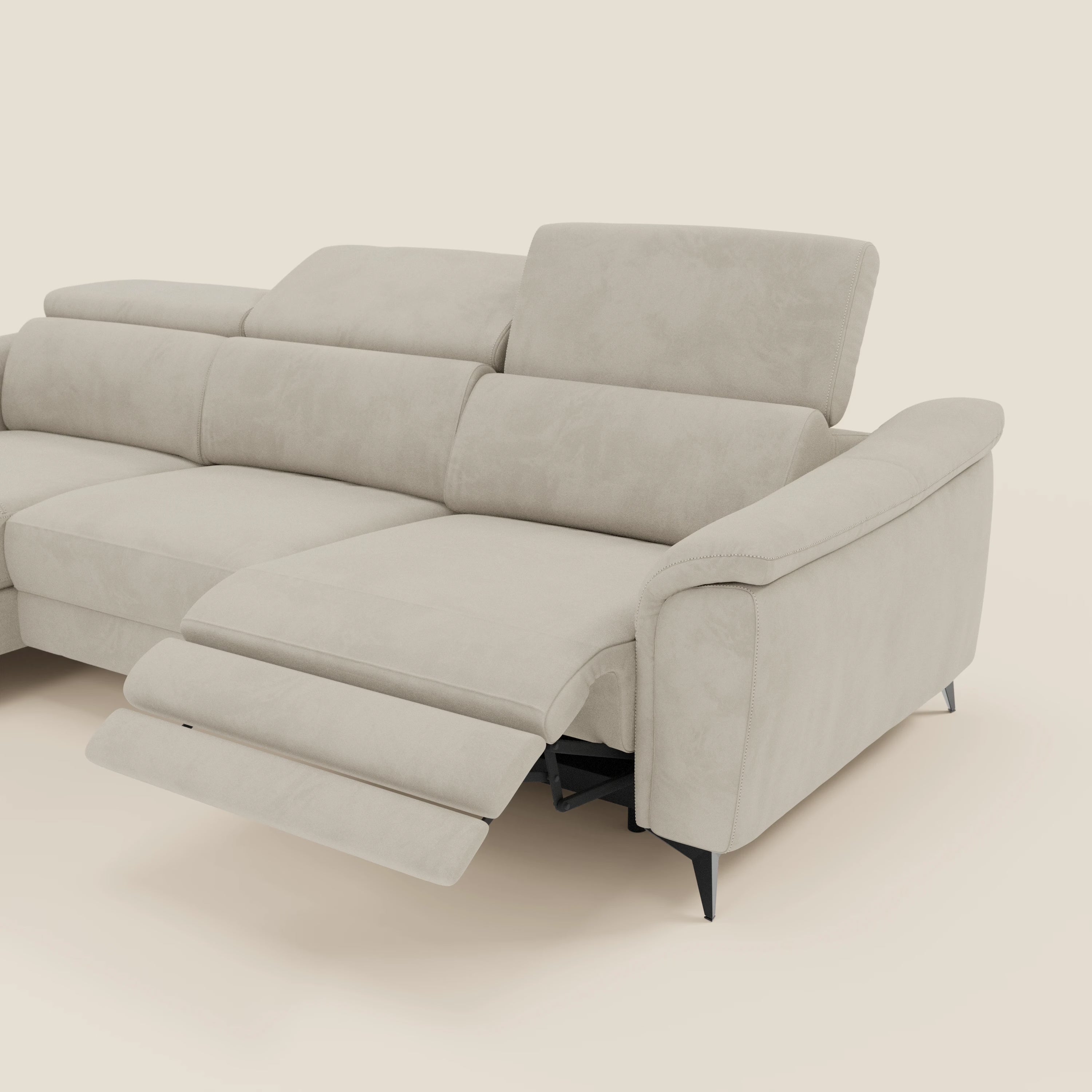 Arcos Canapé avec méridienne - pieds hauts et têtières inclinables en microfibre imperméable T11 crème