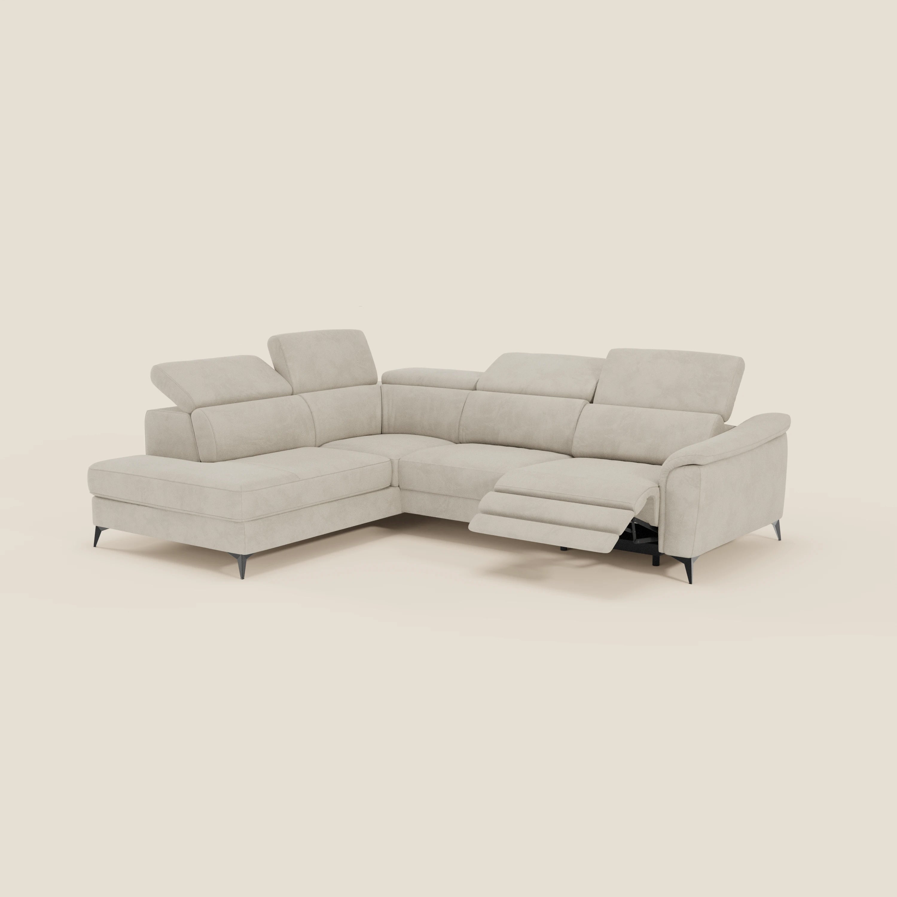 Arcos Canapé d'angle - pieds hauts et têtières inclinables en microfibre imperméable T11 crème