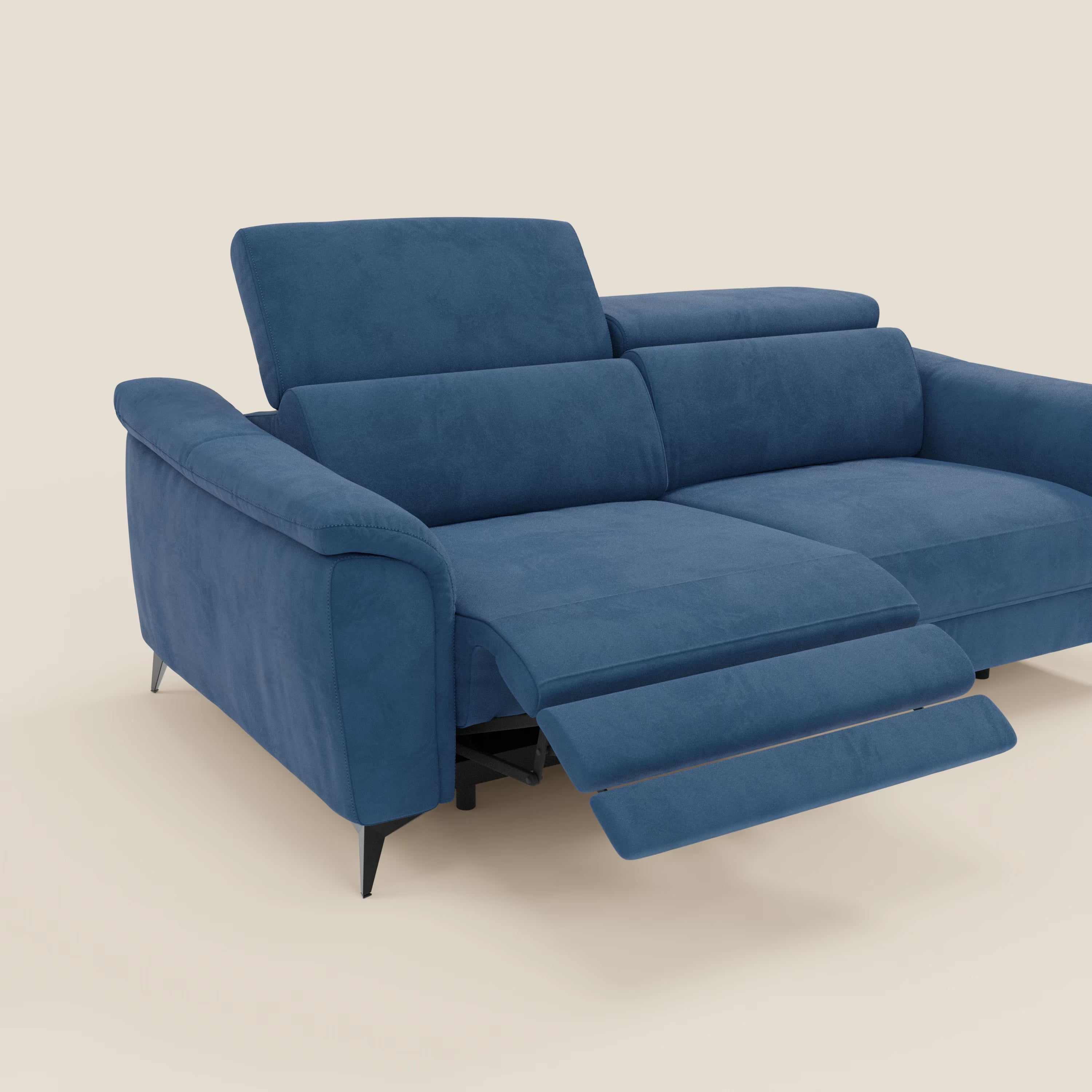 Arcos Canapé 3 places - pieds hauts et têtières inclinables en microfibre imperméable T11 bleu