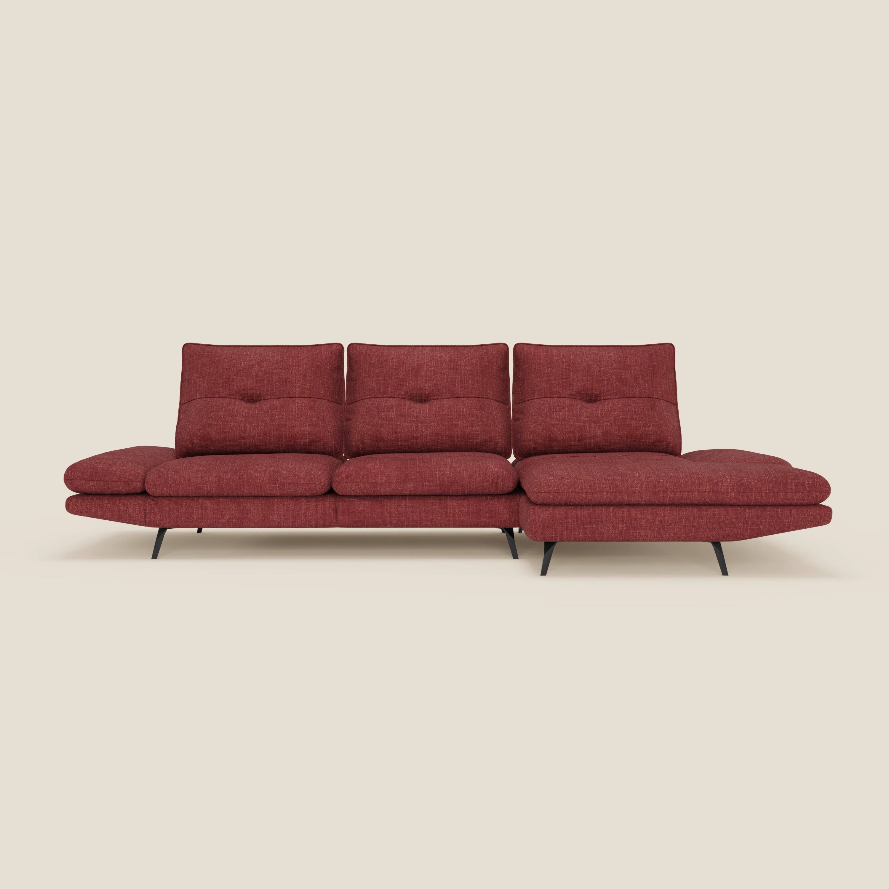 Ardex Divano con penisola - schienali traslanti e braccioli regolabili in elegante tessuto impermeabile T06 rosso