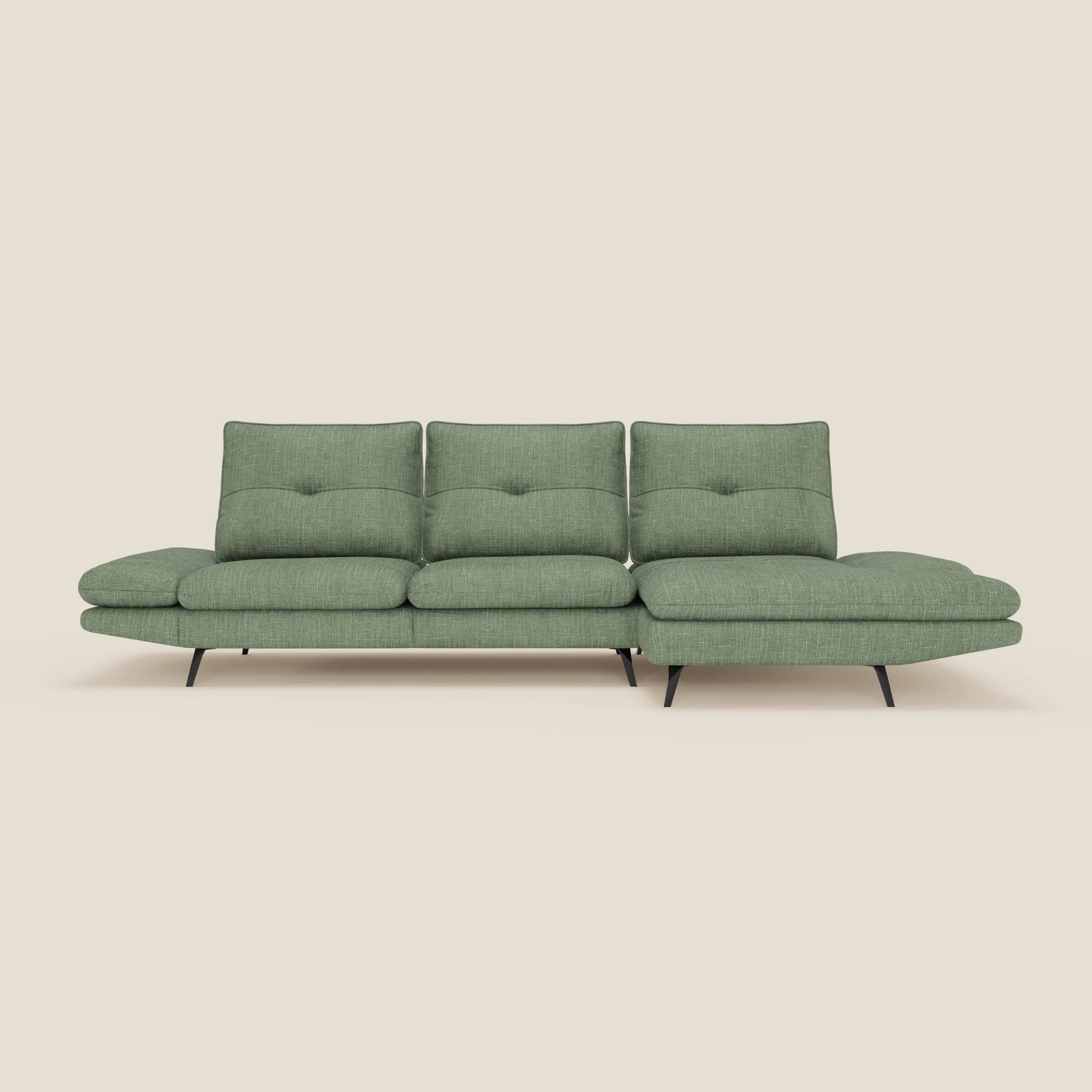 Ardex Divano con penisola - schienali traslanti e braccioli regolabili in elegante tessuto impermeabile T06 verde
