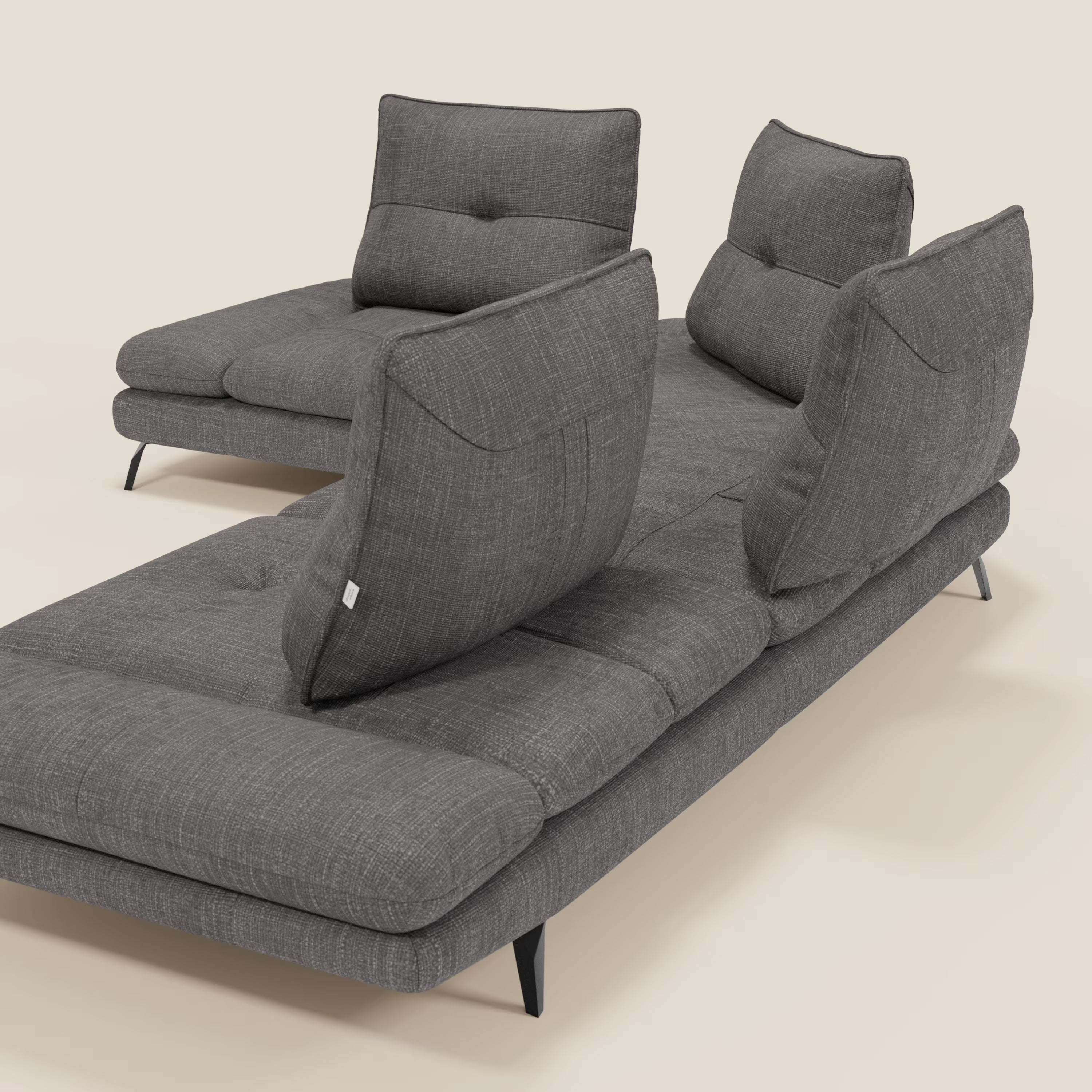 Ardex Divano Angolare - schienali traslanti e bracciolo regolabile in elegante tessuto impermeabile T06 antracite