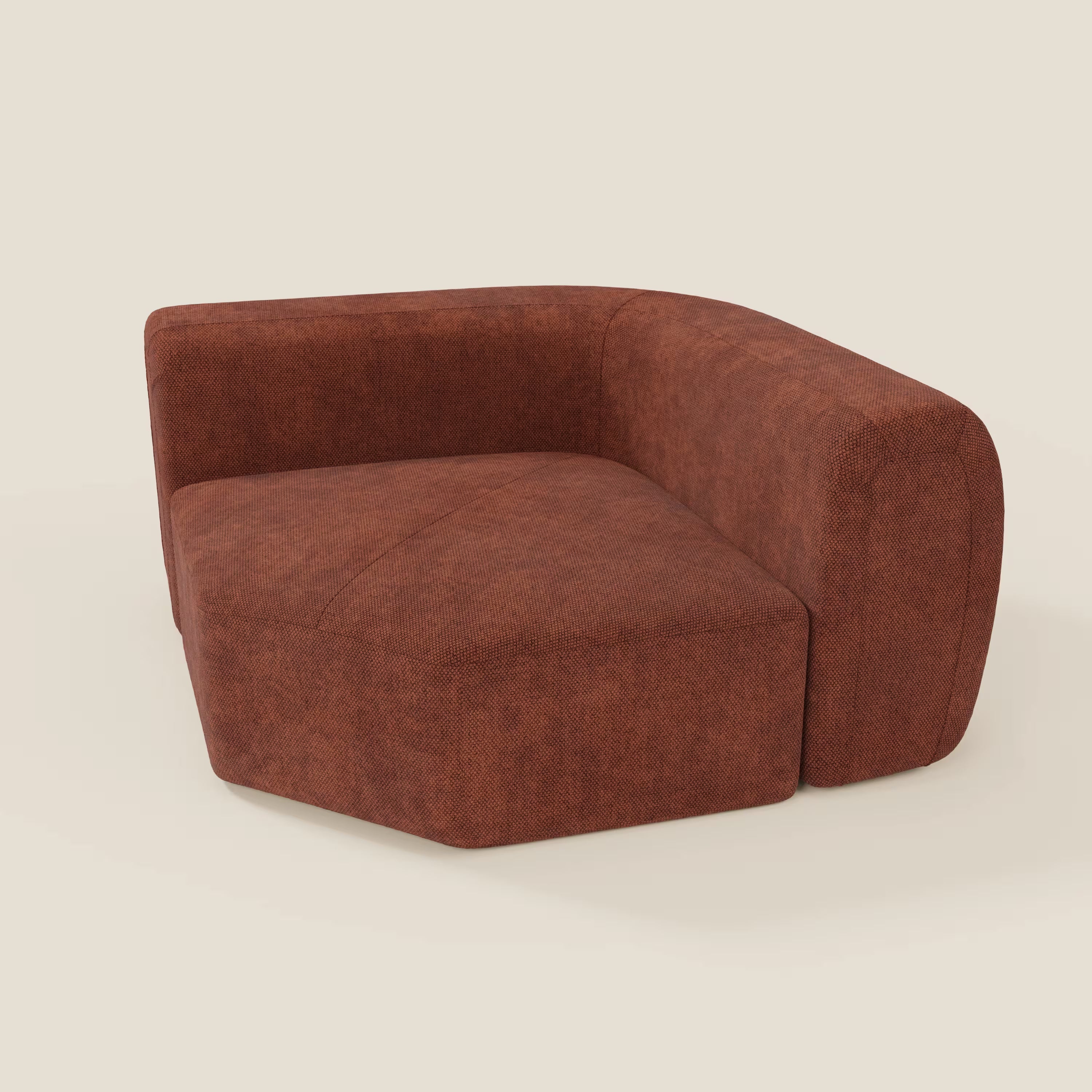 Il BonBon Modulo angolare - Divano componibile GF edition ruggine di Divani.Store è un moderno segmento di divano angolare in velluto marrone con schienale basso e bracciolo destro, ispirato al design Bonbon per una disposizione flessibile.