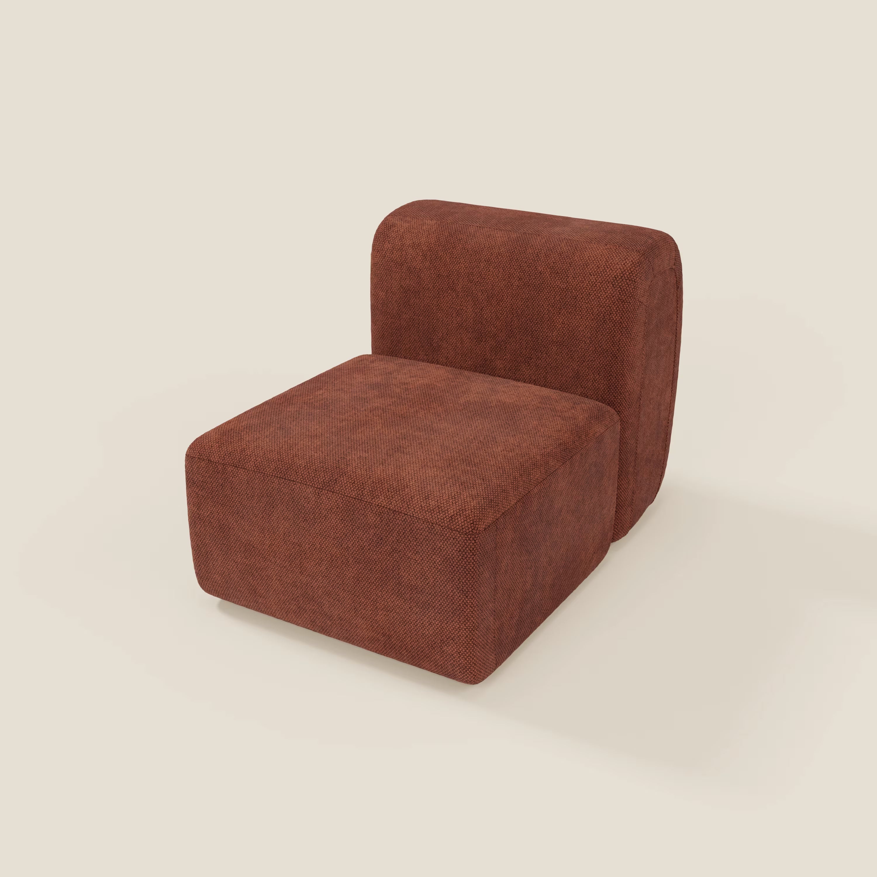 BonBon modulo centrale 70 cm - Grande Fratello edition ruggine di Divani.Store è una poltroncina moderna senza braccioli, dalla forma bassa e squadrata, con cuscini in tessuto marrone rossiccio dal sottile sapore italiano.