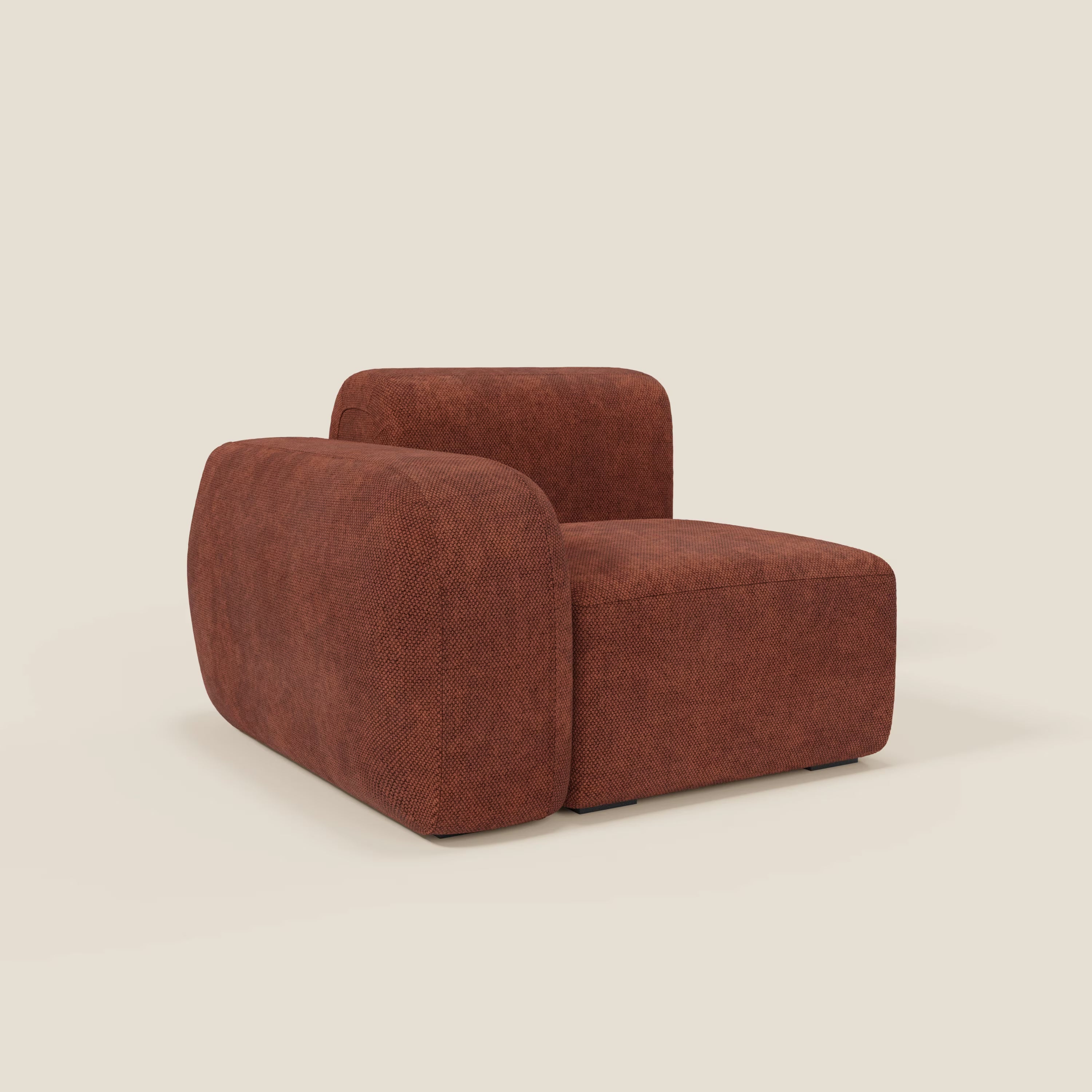 BonBon modulo terminale 105 cm sinistro o destro - Grande Fratello edition ruggine di Divani.Store è una poltrona moderna senza braccioli in tessuto testurizzato rosso ruggine dal design minimalista e geometrico con seduta bassa e larga. Prodotto in Italia.