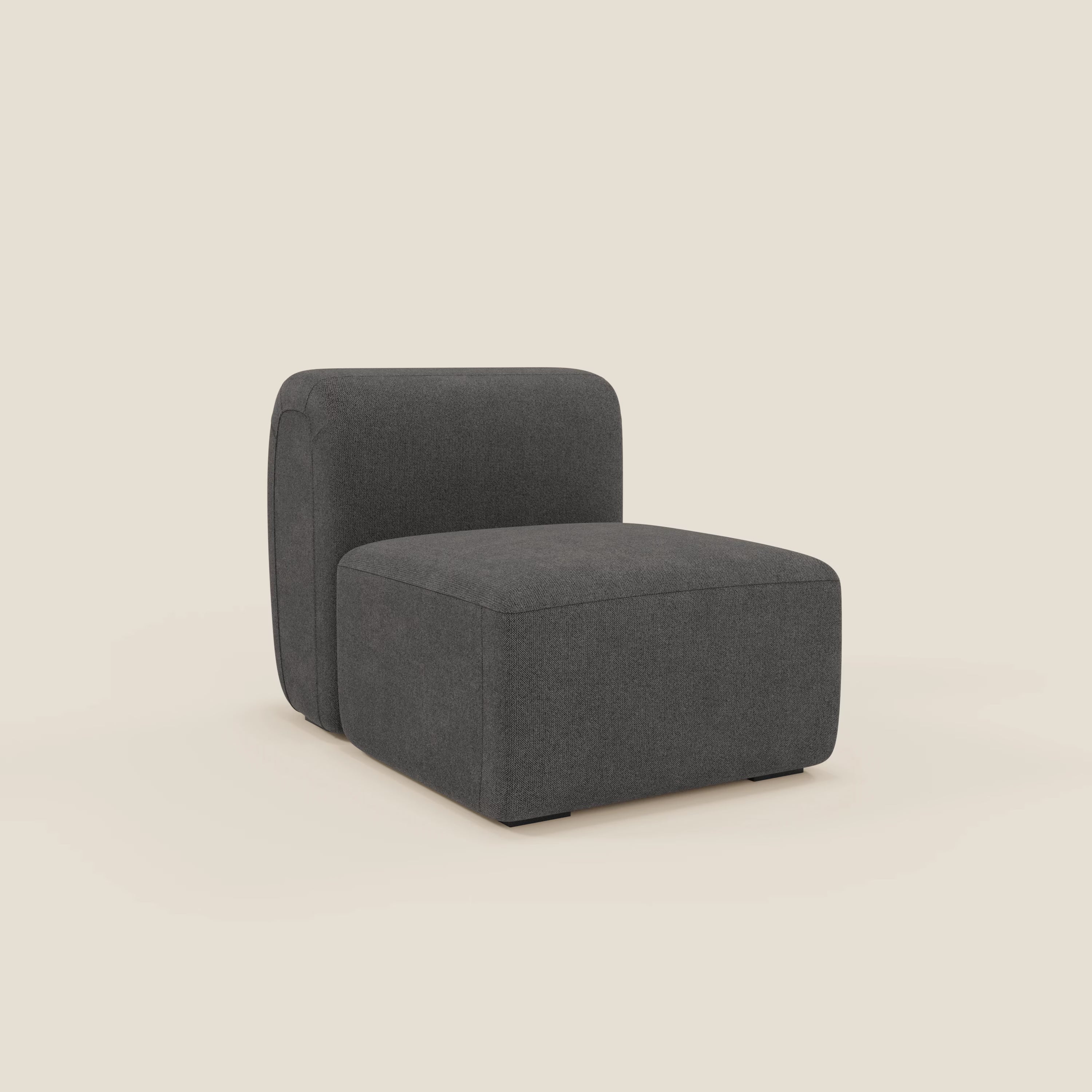 La sedia BonBon modulo centrale 70 cm di Divani.Store, in tessuto antracite T23 antimacchia, è presentata senza braccioli su sfondo bianco.