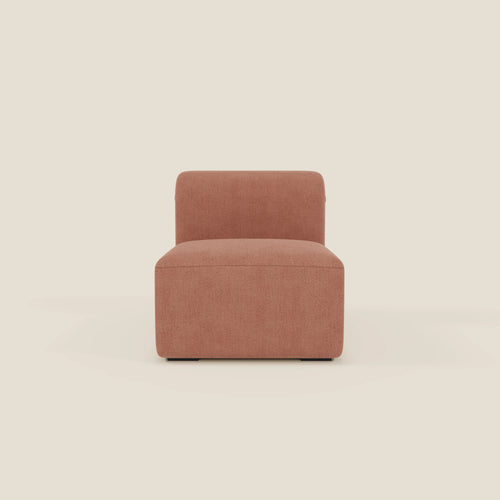 BonBon modulo centrale 70 cm di Divani.Store è una moderna poltroncina d'accento senza braccioli in tessuto antimacchia T23 pesca, dal design squadrato e minimale con schienale basso e ampia seduta imbottita su piccole gambe.