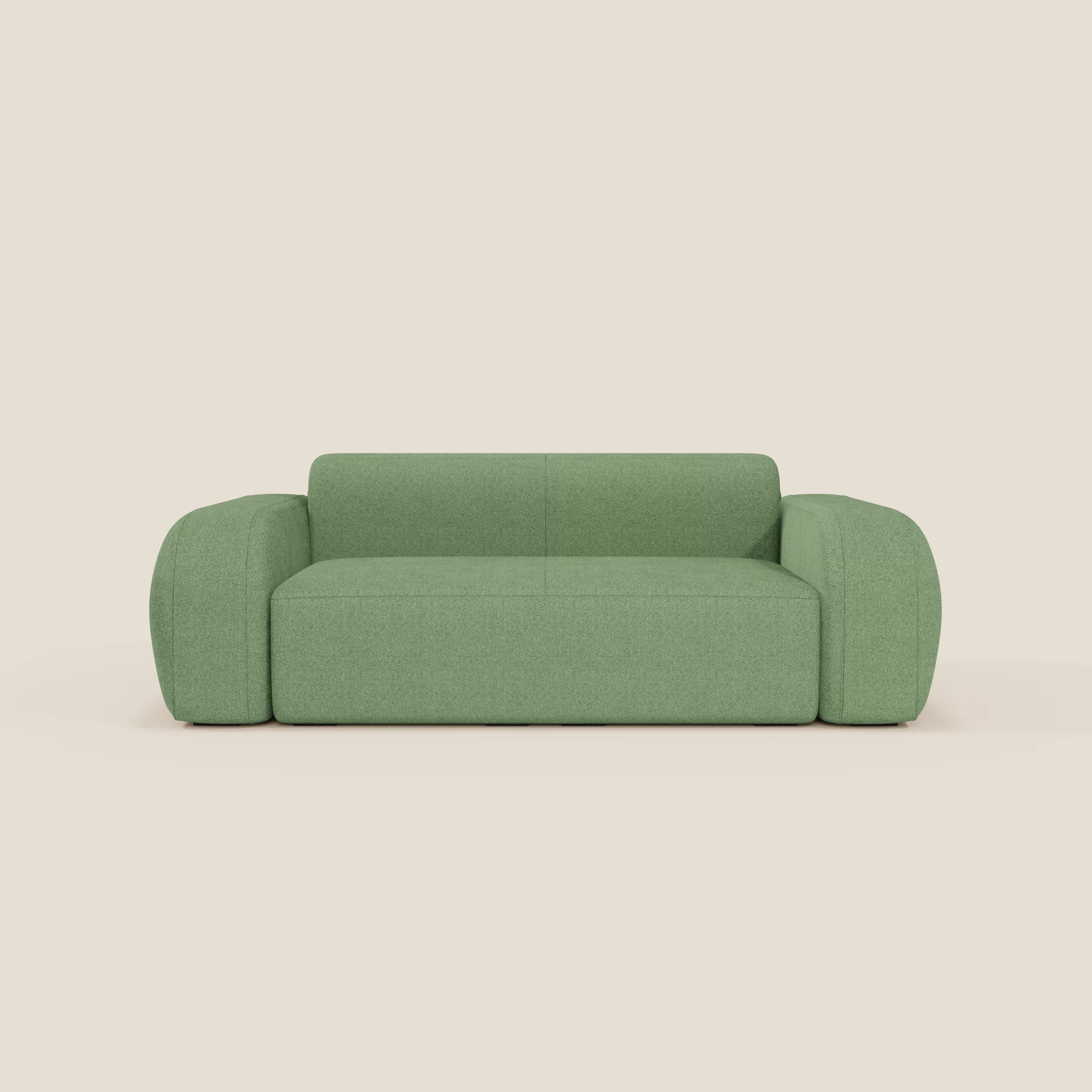 Il BonBon Divano modulare Lineare 220 - Seduta unica in tessuto smacchiabile T23 menta di Divani.Store si adagia elegantemente su uno sfondo bianco.