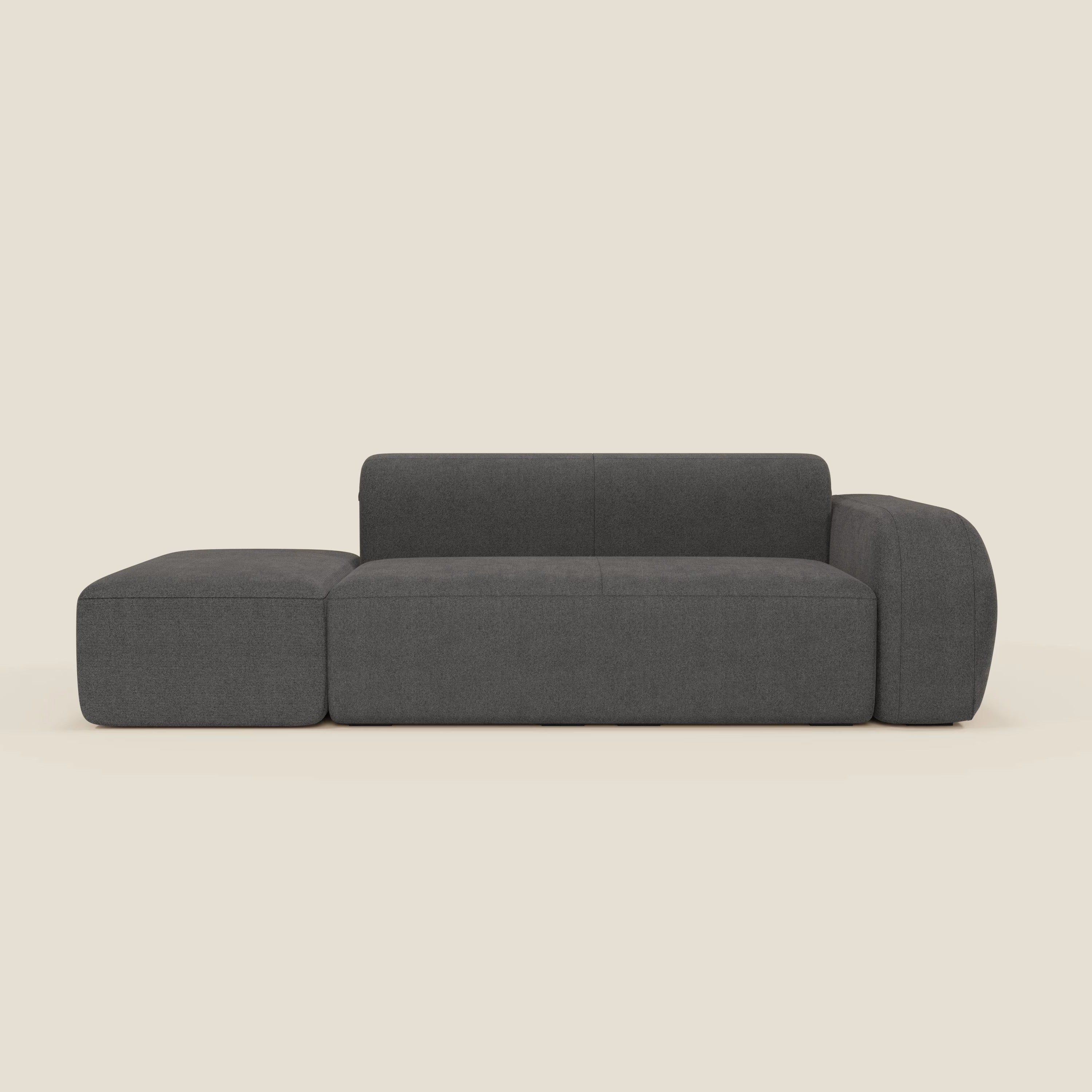 BonBon Divano modulare componibile – Composizione con pouf terminale in tessuto smacchiabile T23 antracite