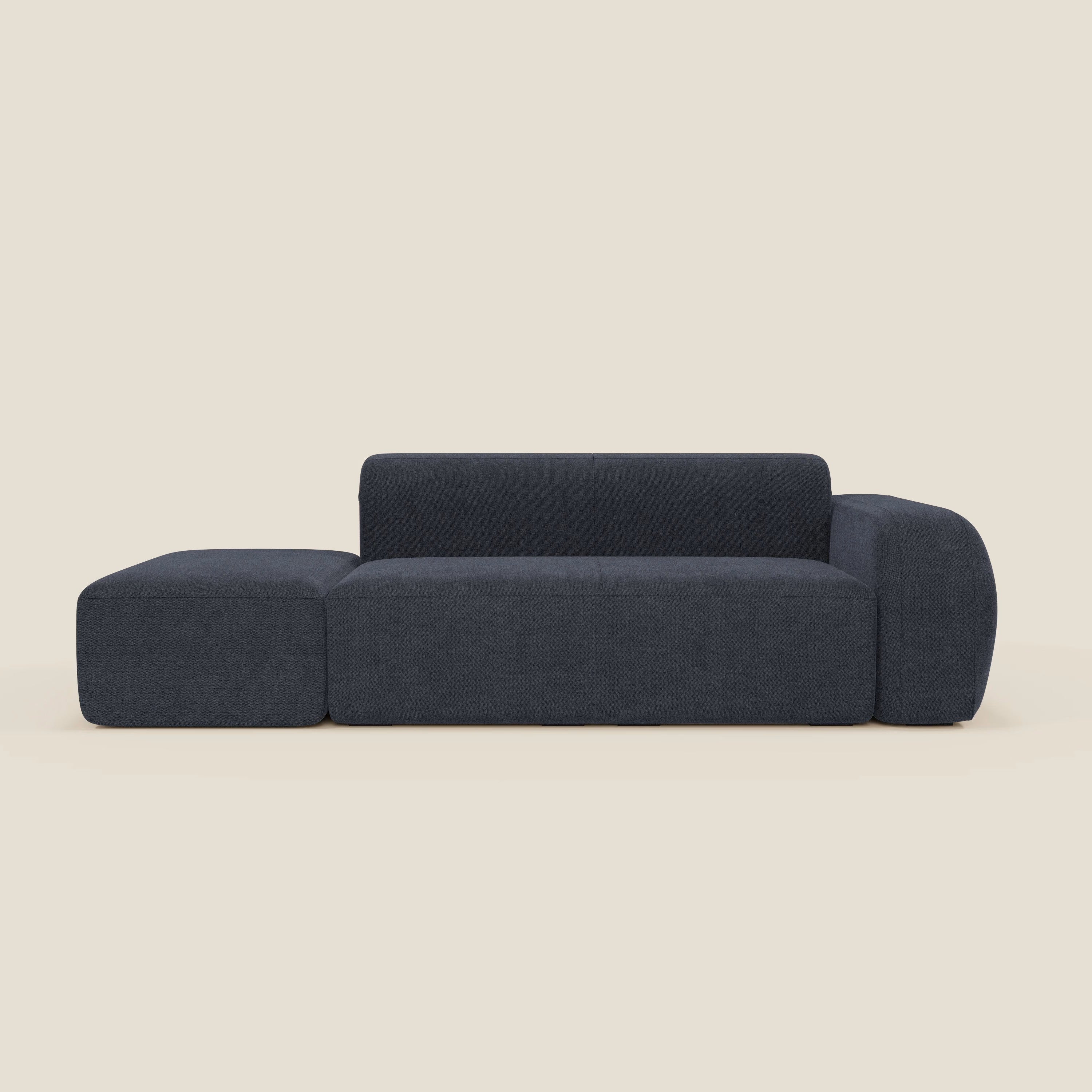 BonBon Divano modulare componibile – Composizione con pouf terminale in tessuto smacchiabile T23 blu ardesia