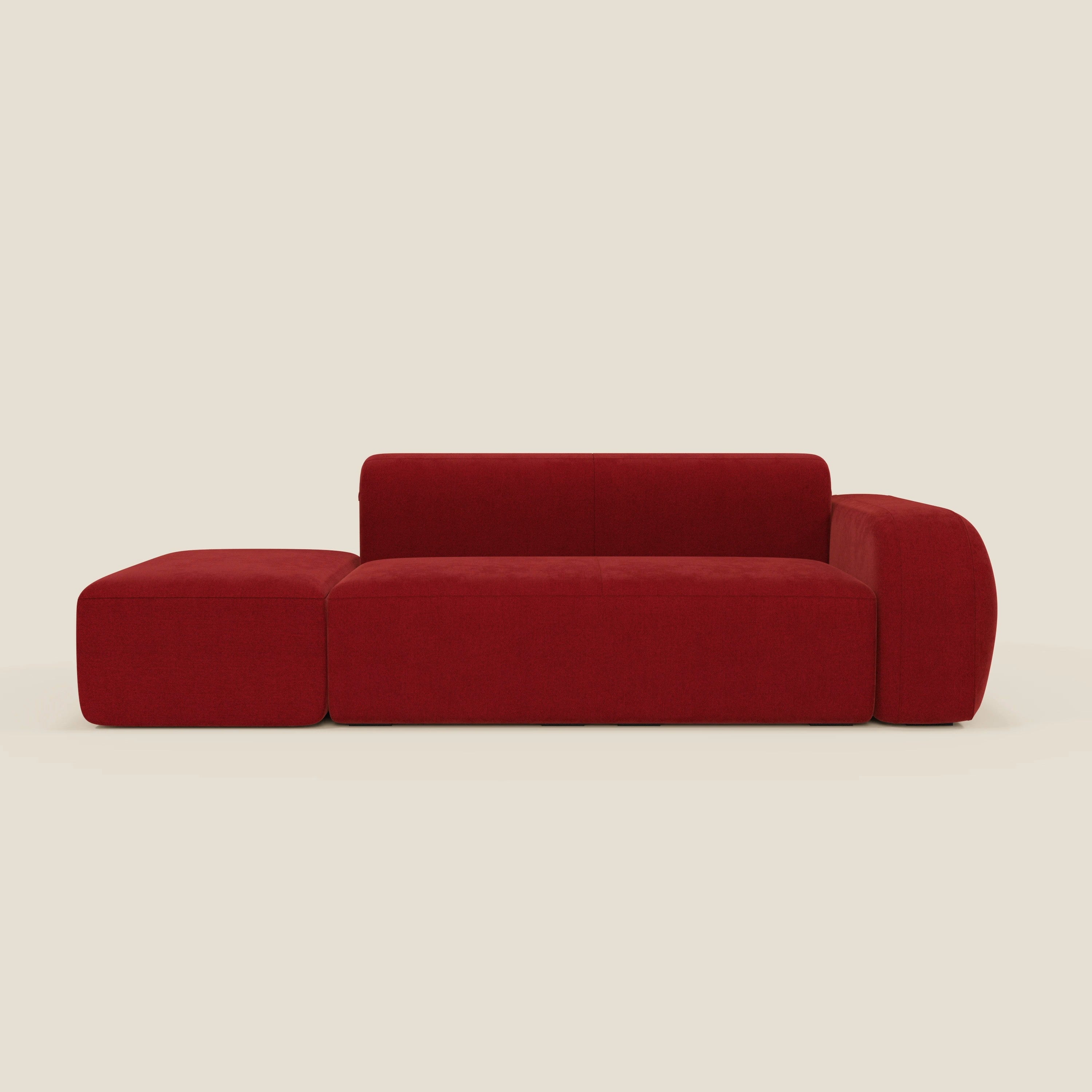 BonBon Divano modulare componibile – Composizione con pouf terminale in tessuto smacchiabile T23 bordeaux
