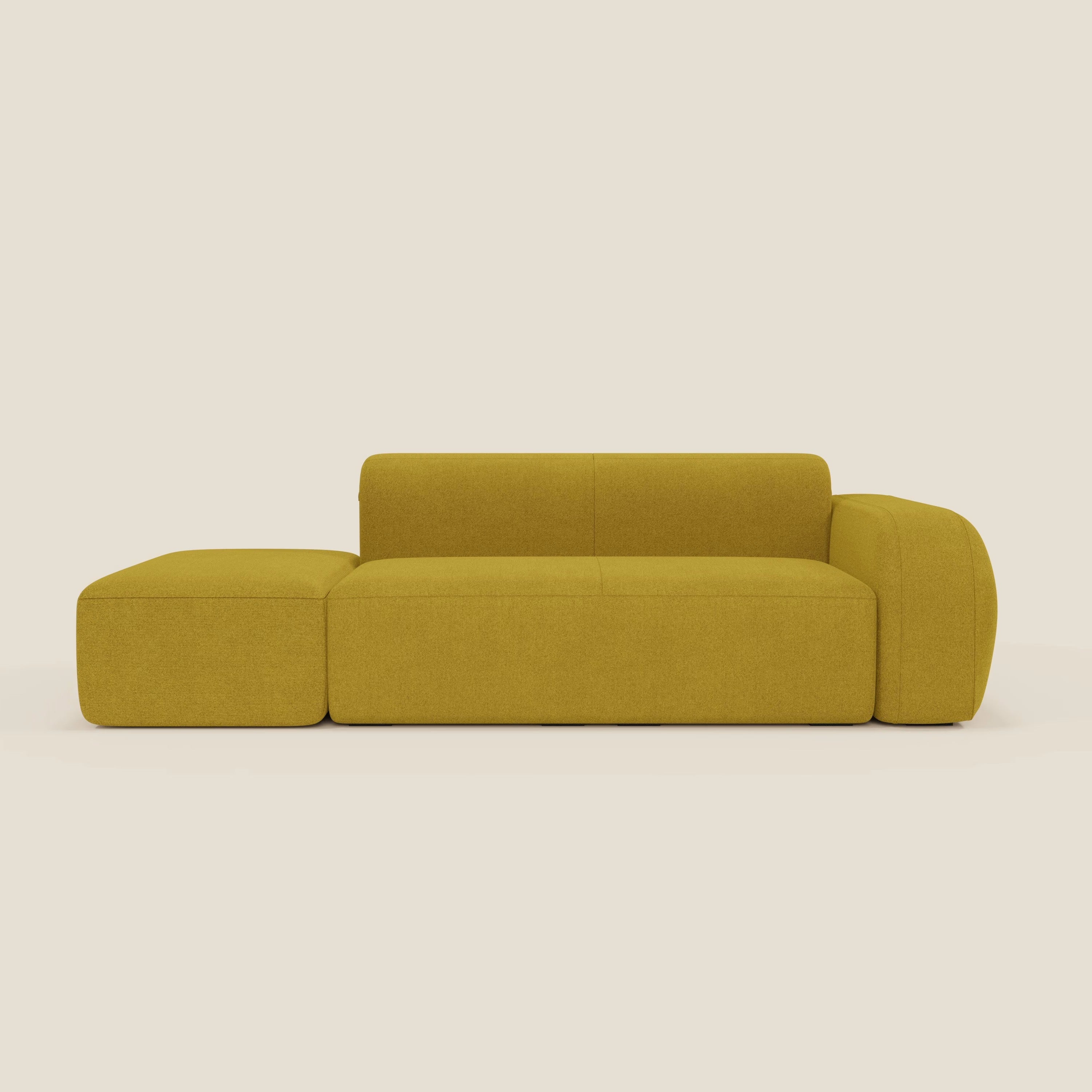BonBon Divano modulare componibile – Composizione con pouf terminale in tessuto smacchiabile T23 giallo sole