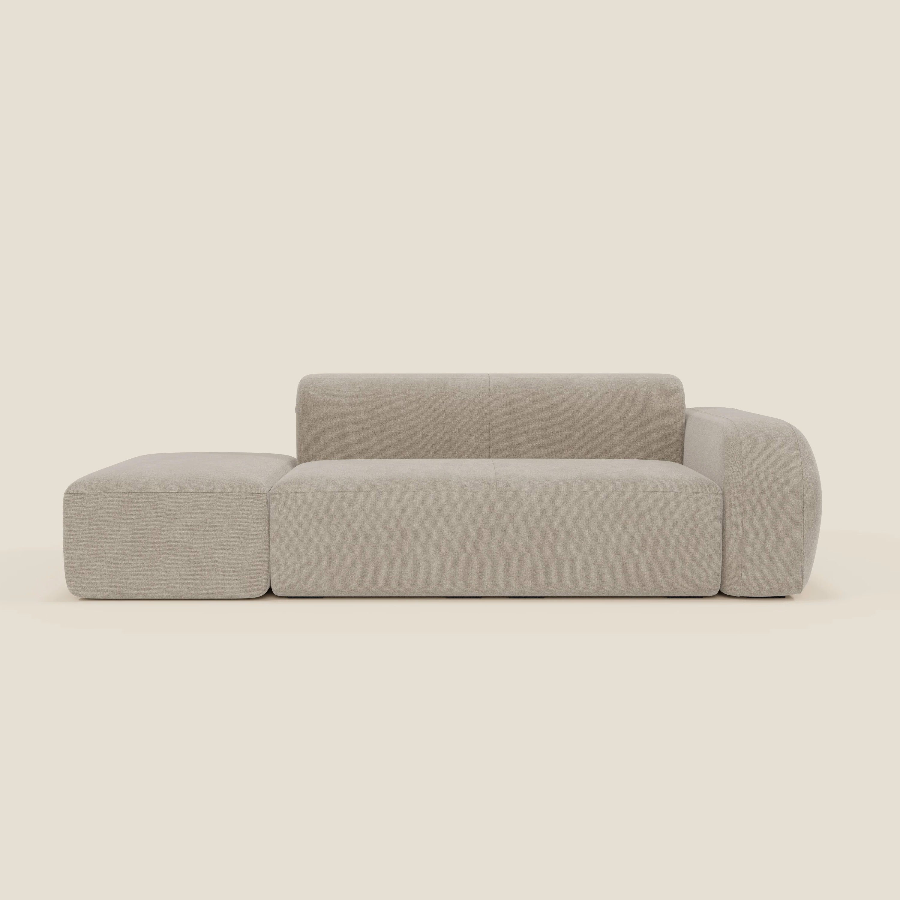 BonBon Divano modulare componibile – Composizione con pouf terminale in tessuto smacchiabile T23 panna