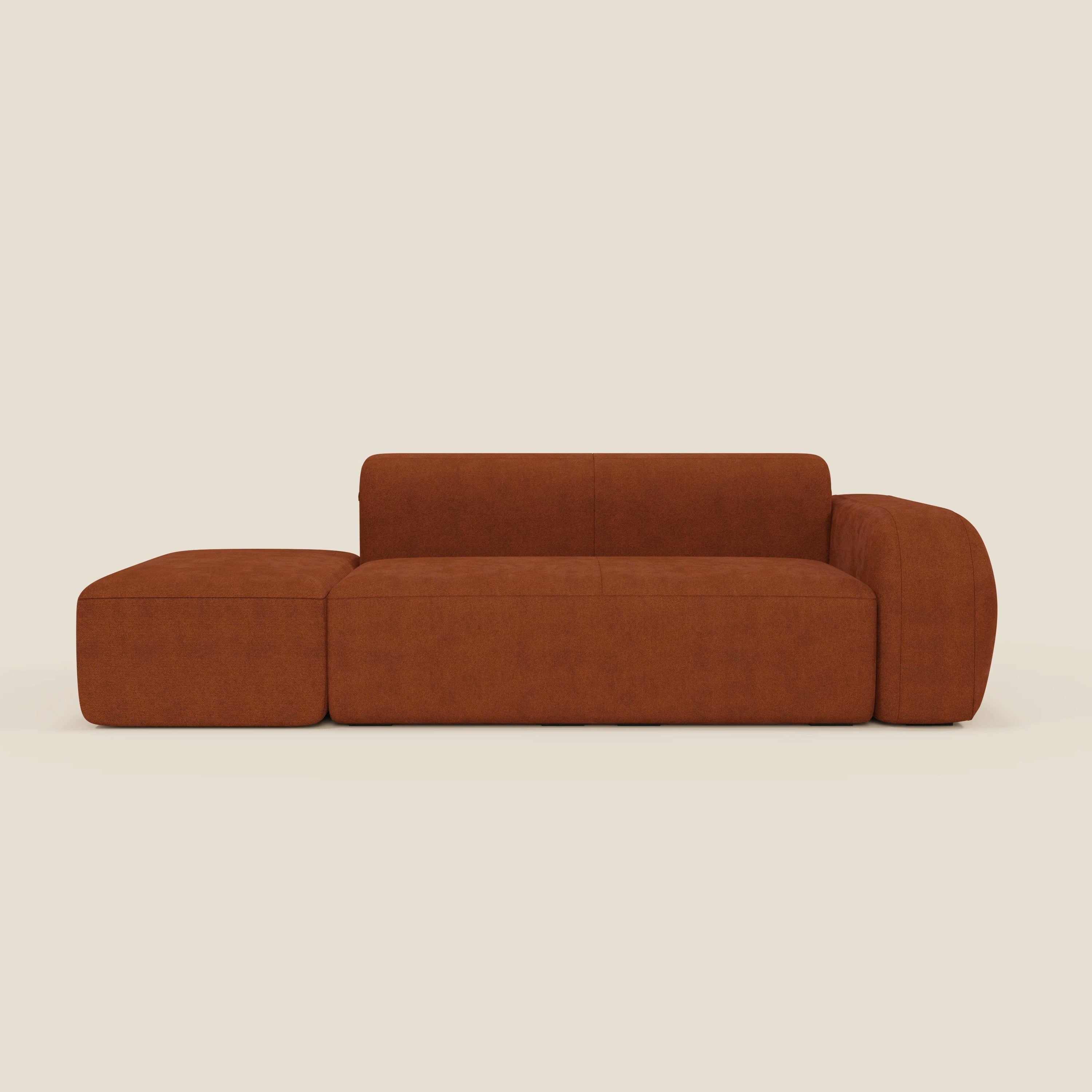 BonBon Divano modulare componibile – Composizione con pouf terminale in tessuto smacchiabile T23 ruggine