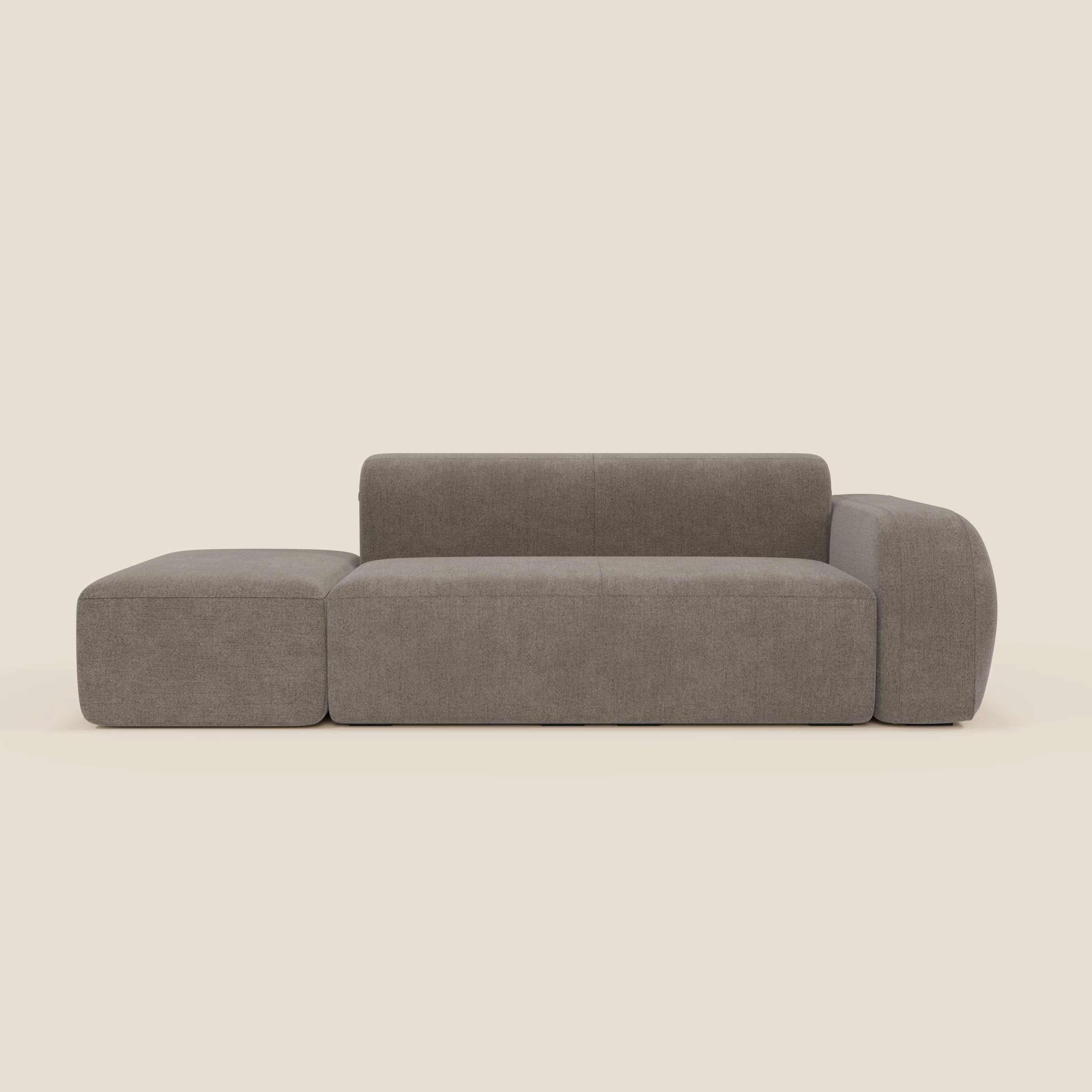 BonBon Divano modulare componibile – Composizione con pouf terminale in tessuto smacchiabile T23 talpa