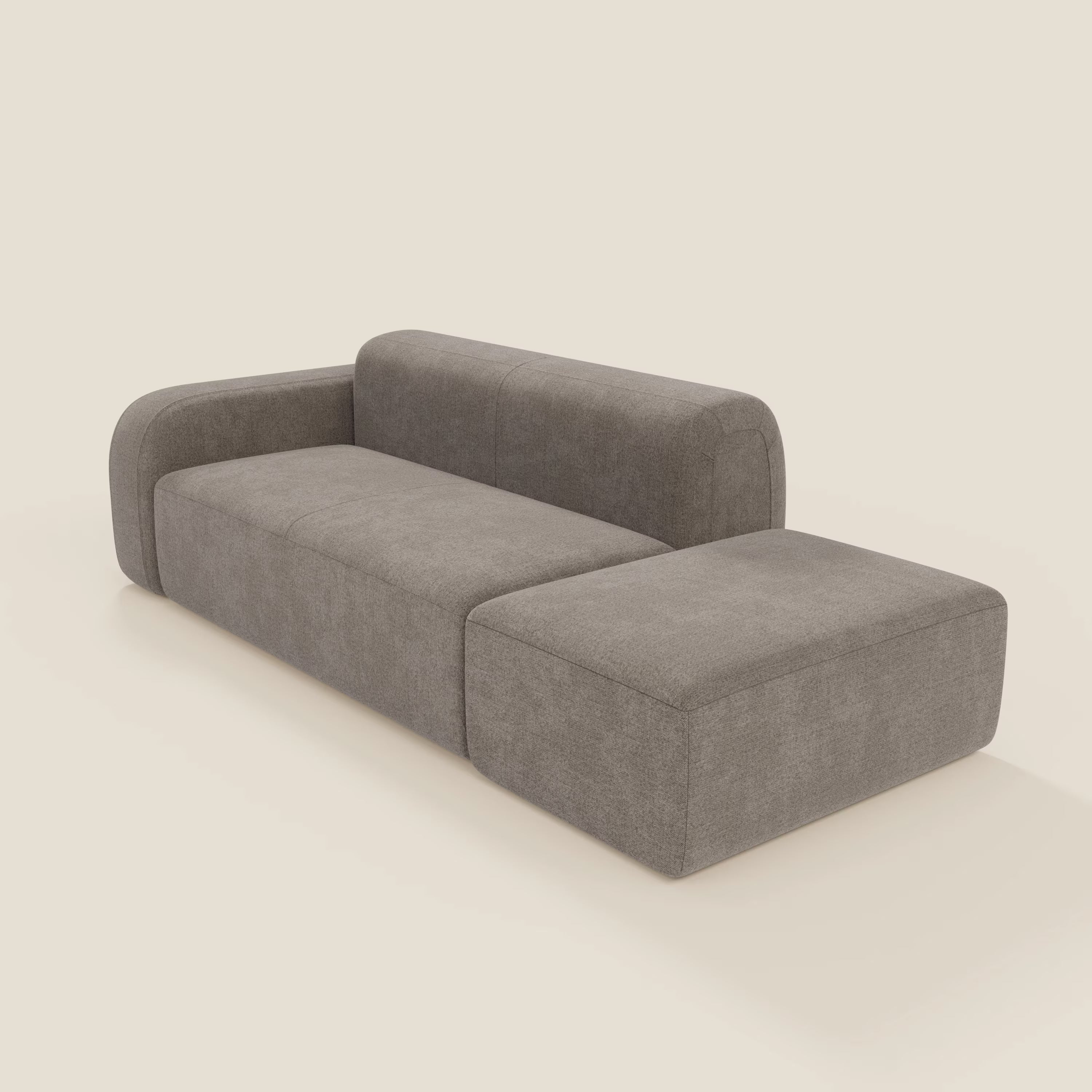 BonBon Divano modulare componibile – Composizione con pouf terminale in tessuto smacchiabile T23 talpa