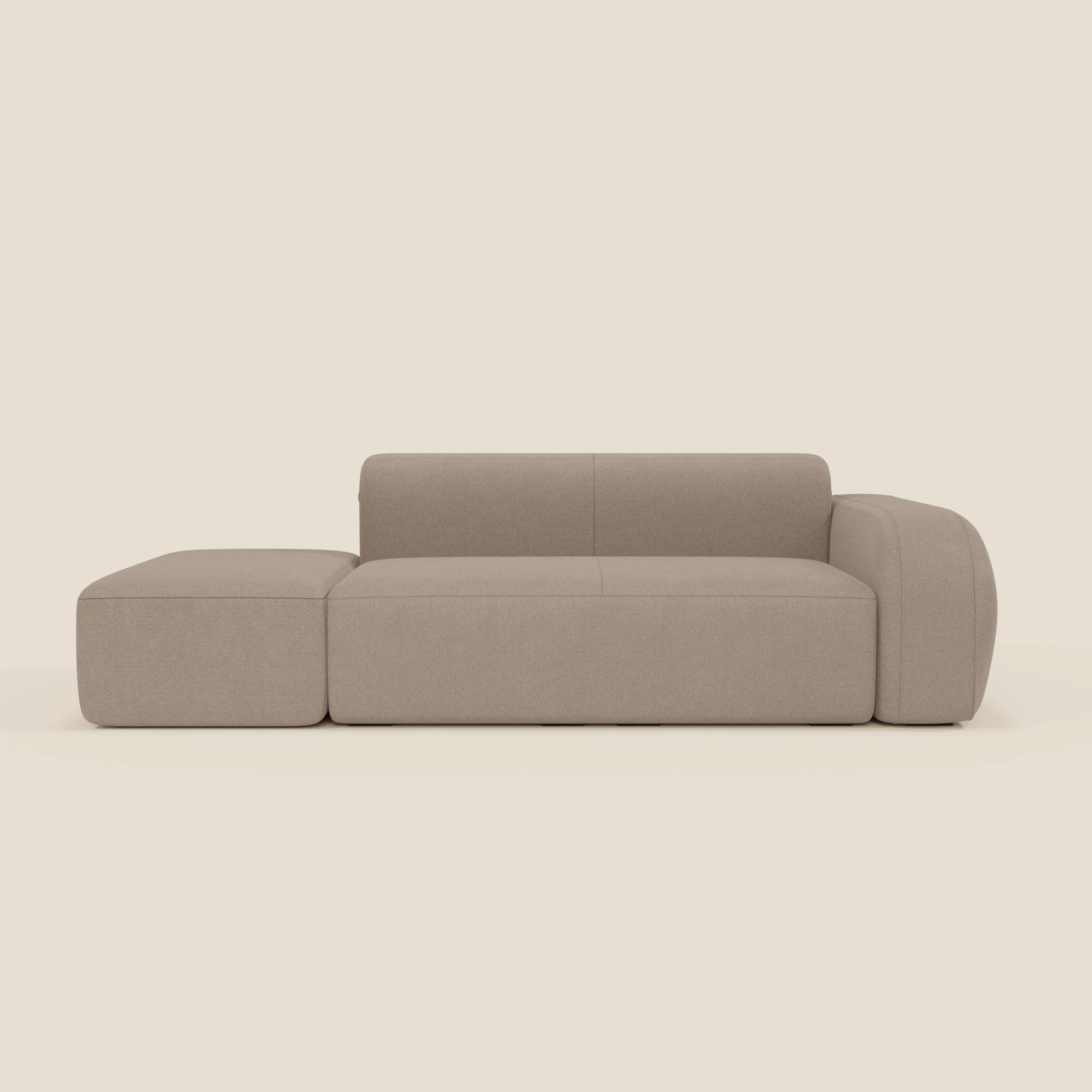 BonBon Divano modulare componibile – Composizione con pouf terminale in tessuto smacchiabile T23 tortora