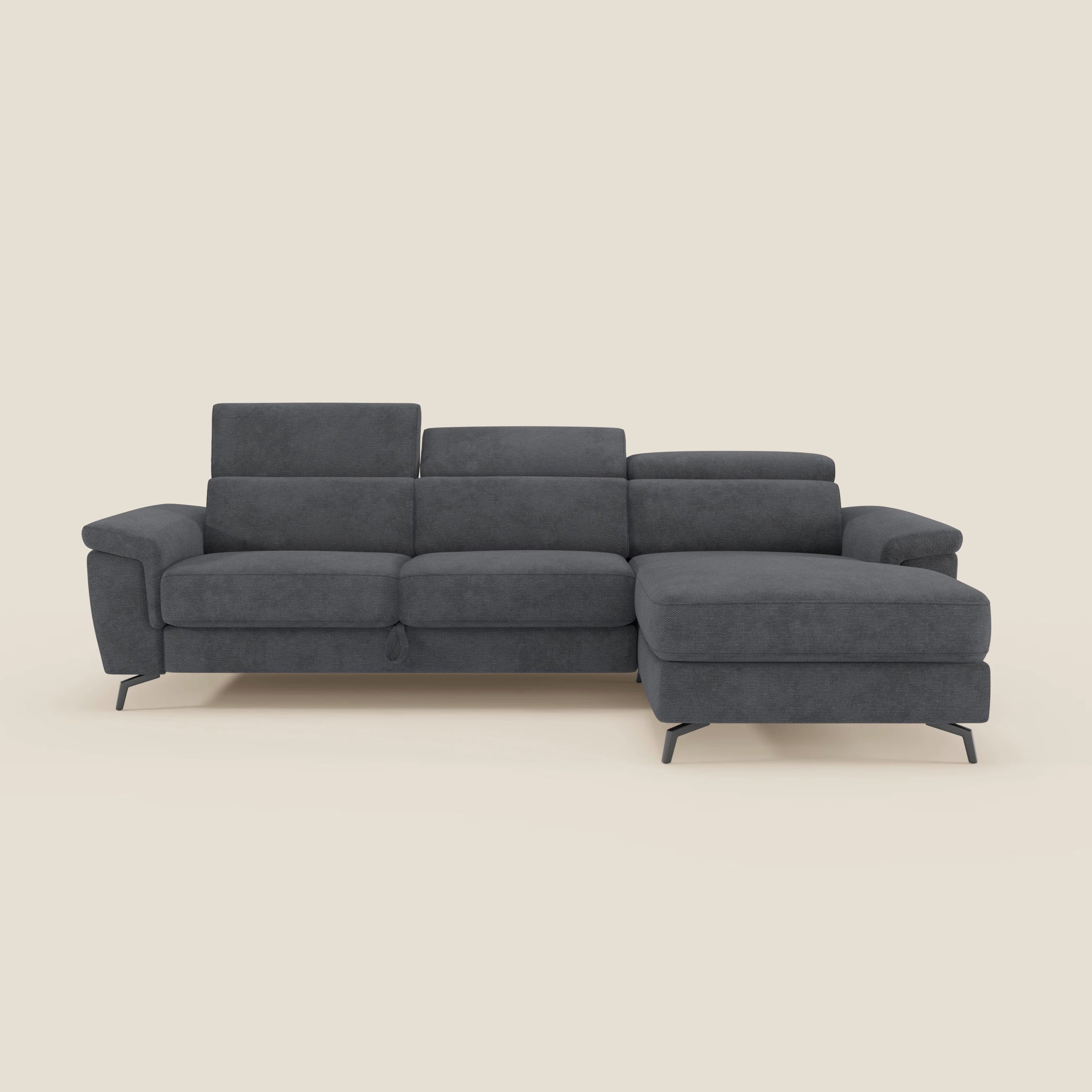 Estro Divano estraibile con chaise-longue e poggiatesta reclinabili in tessuto impermeabile T14 antracite