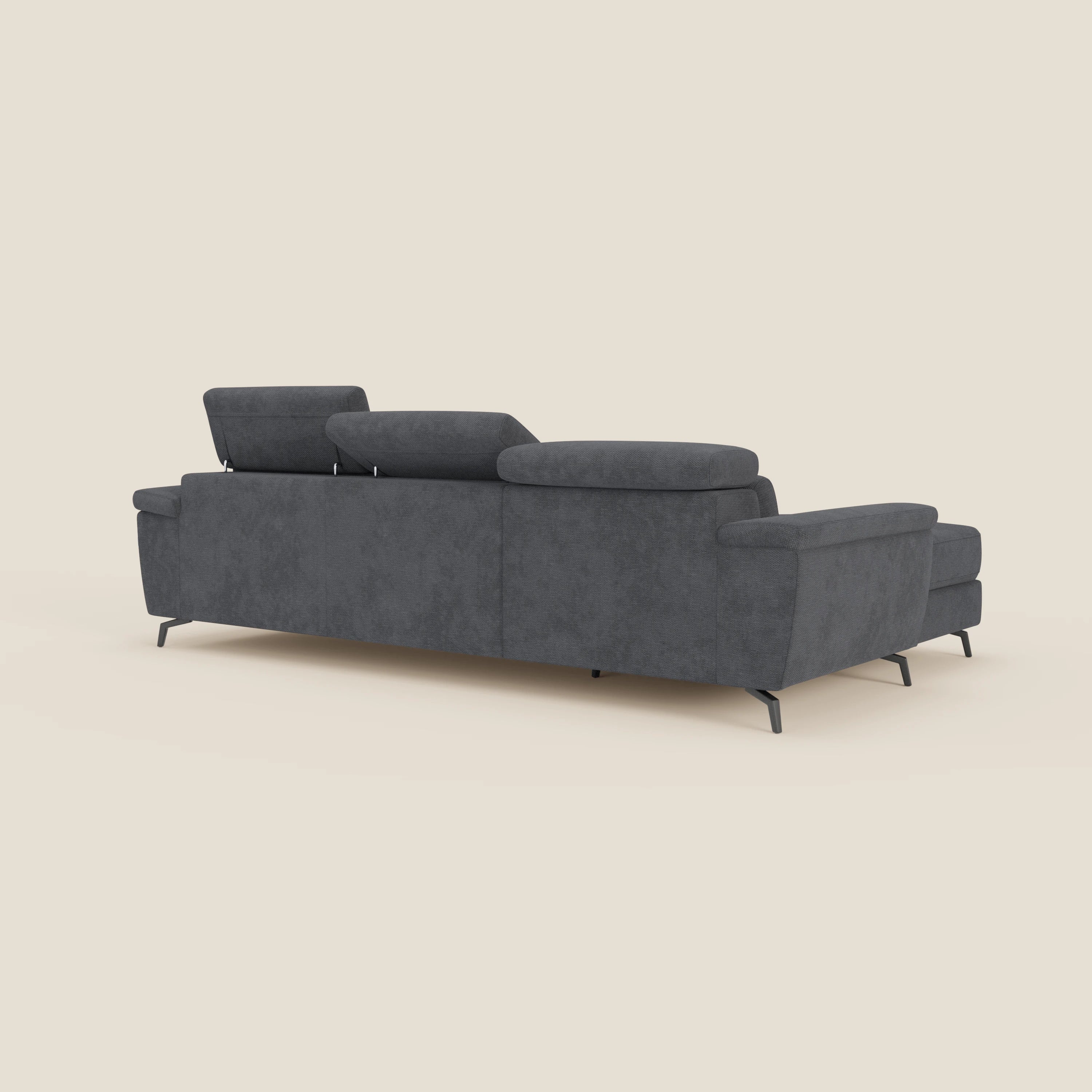 Estro Divano estraibile con chaise-longue e poggiatesta reclinabili in tessuto impermeabile T14 antracite