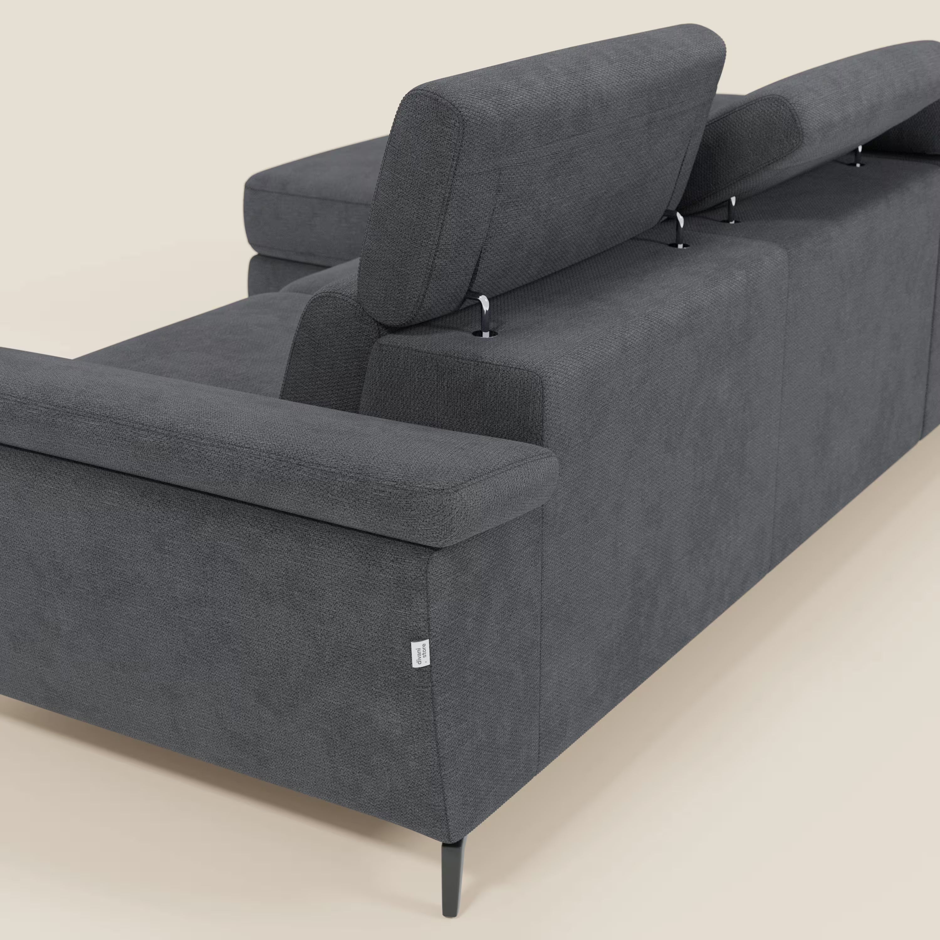 Estro Divano estraibile con chaise-longue e poggiatesta reclinabili in tessuto impermeabile T14 antracite