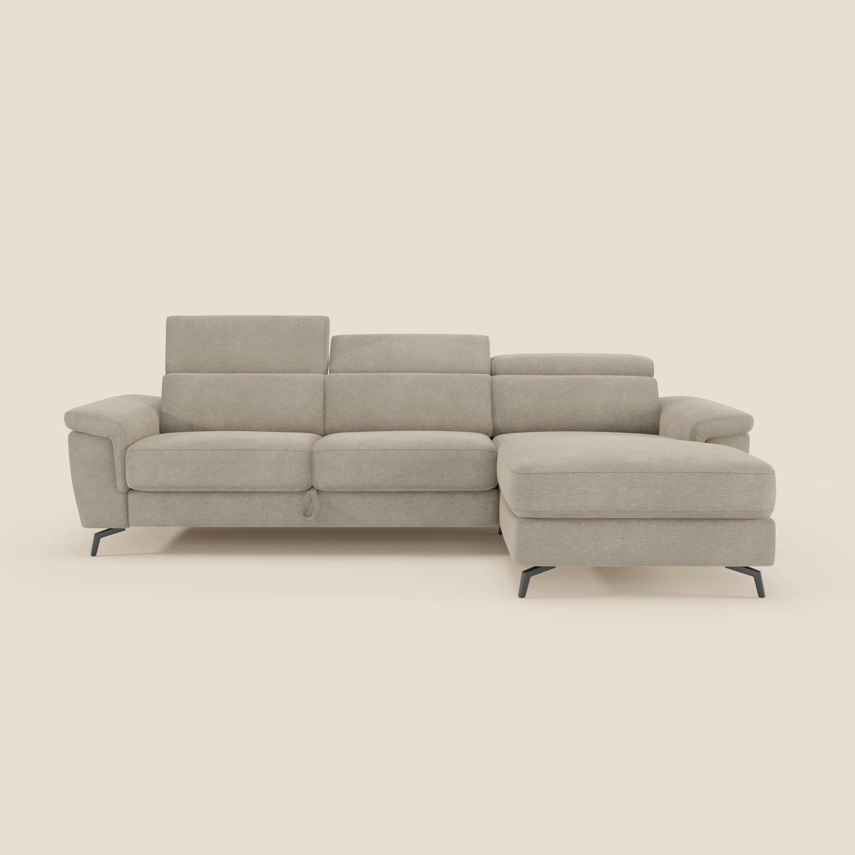 Estro Divano estraibile con chaise-longue e poggiatesta reclinabili in tessuto impermeabile T14 beige