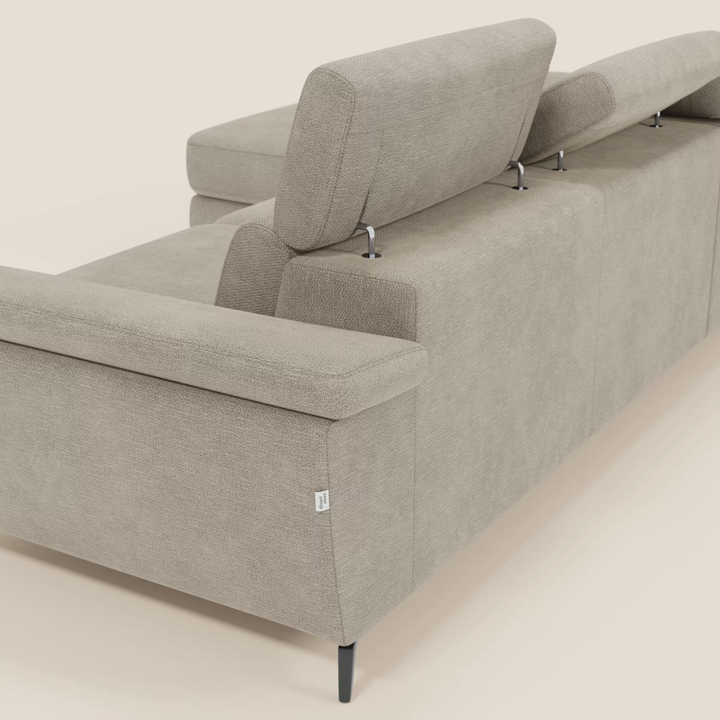 Estro Divano estraibile con chaise-longue e poggiatesta reclinabili in tessuto impermeabile T14 beige