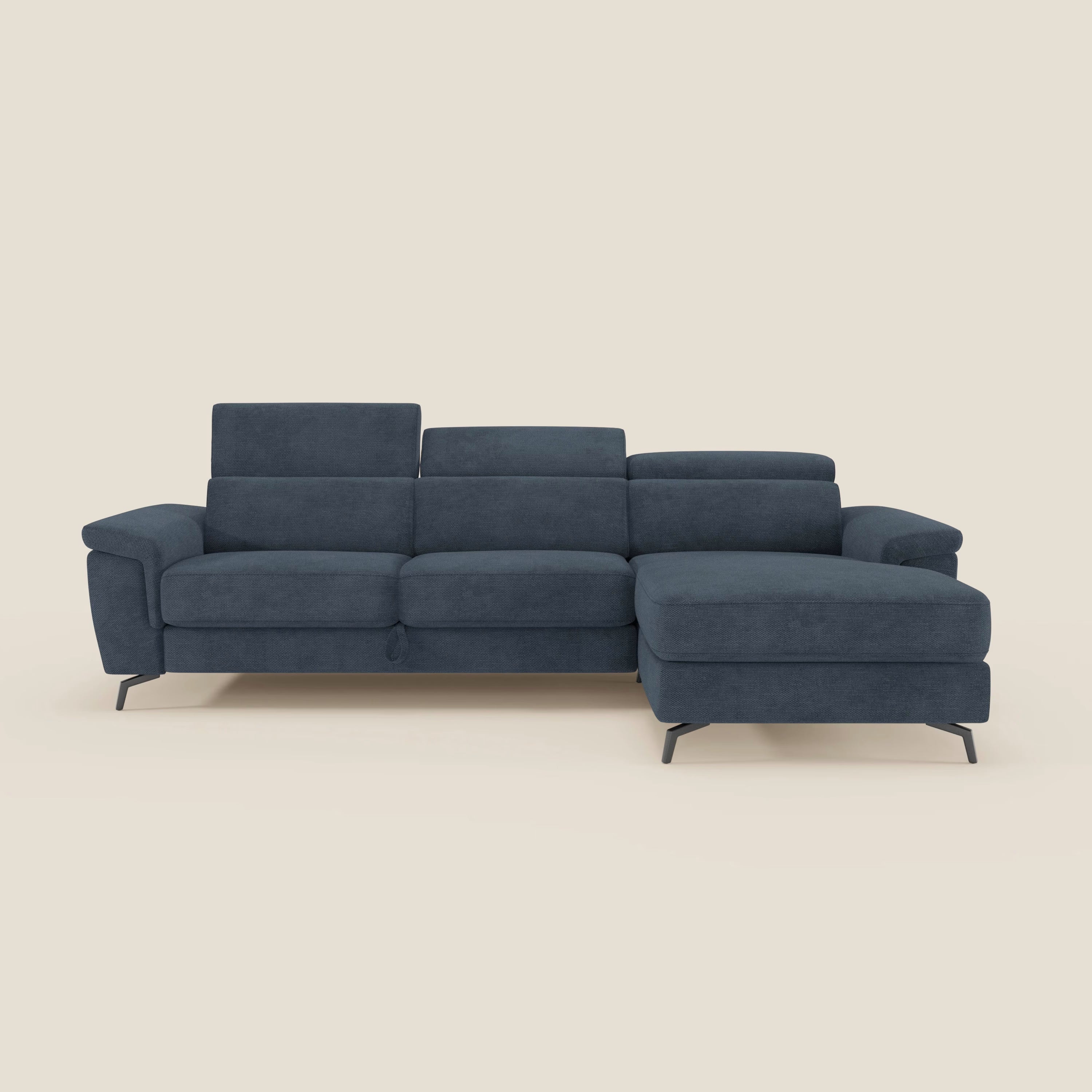 Estro Divano estraibile con chaise-longue e poggiatesta reclinabili in tessuto impermeabile T14 blu