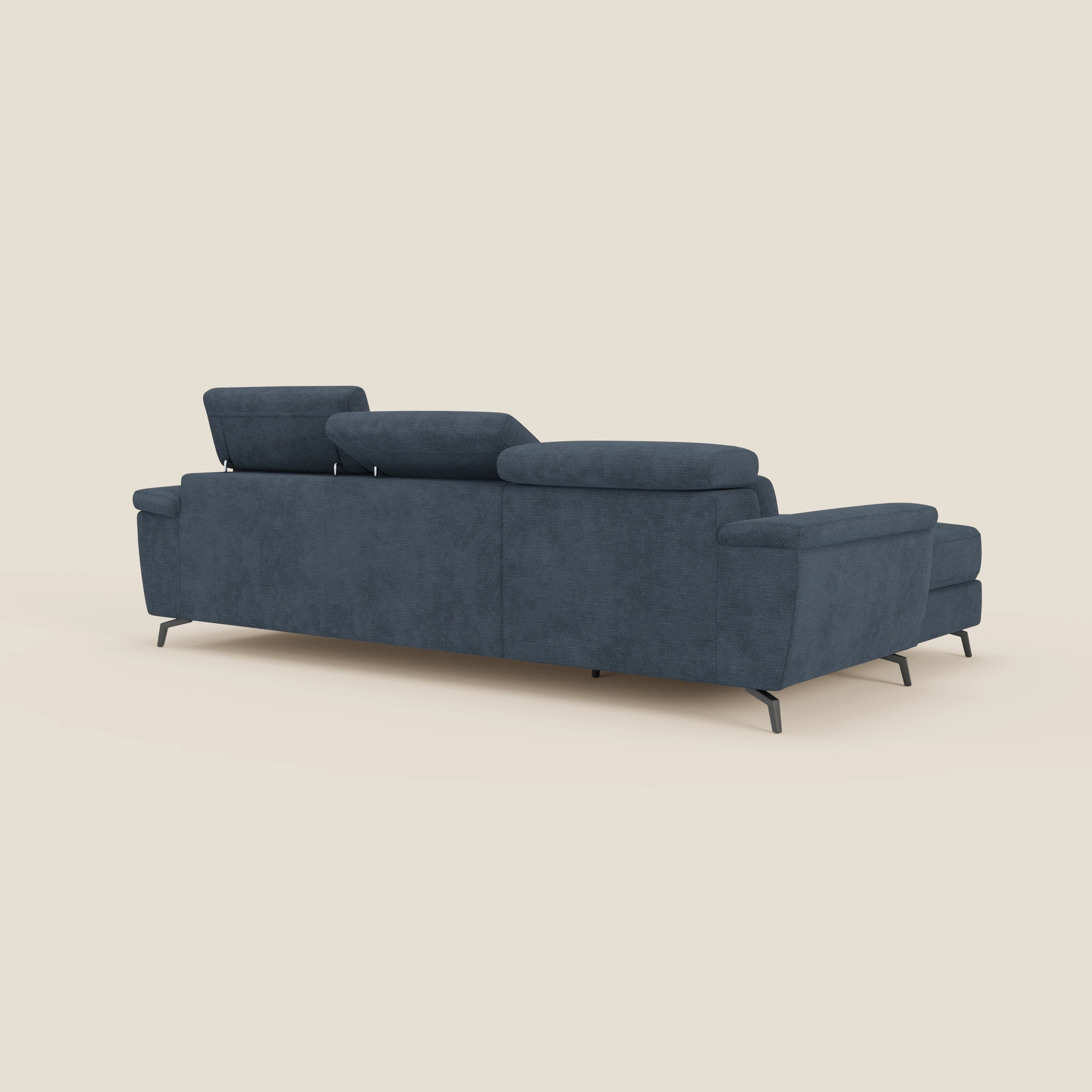 Estro Divano estraibile con chaise-longue e poggiatesta reclinabili in tessuto impermeabile T14 blu