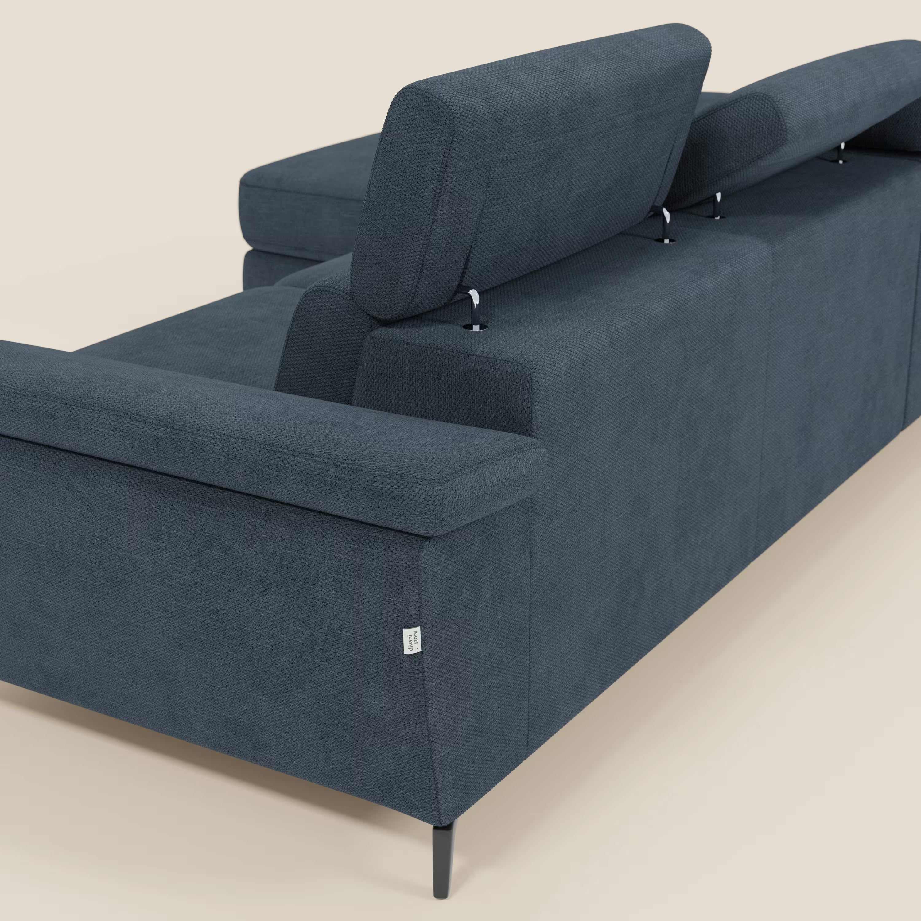 Estro Divano estraibile con chaise-longue e poggiatesta reclinabili in tessuto impermeabile T14 blu