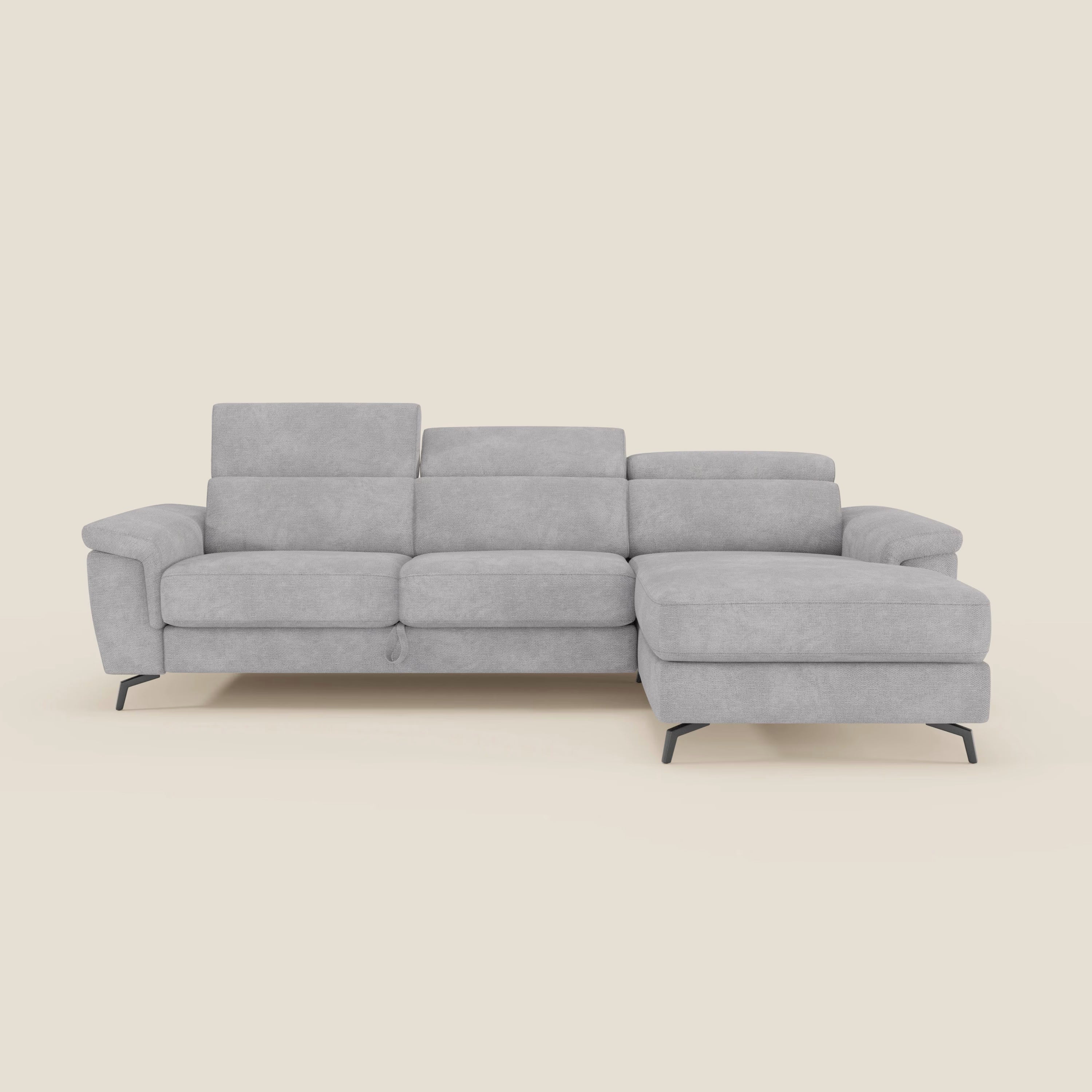 Estro Divano estraibile con chaise-longue e poggiatesta reclinabili in tessuto impermeabile T14 grigio chiaro