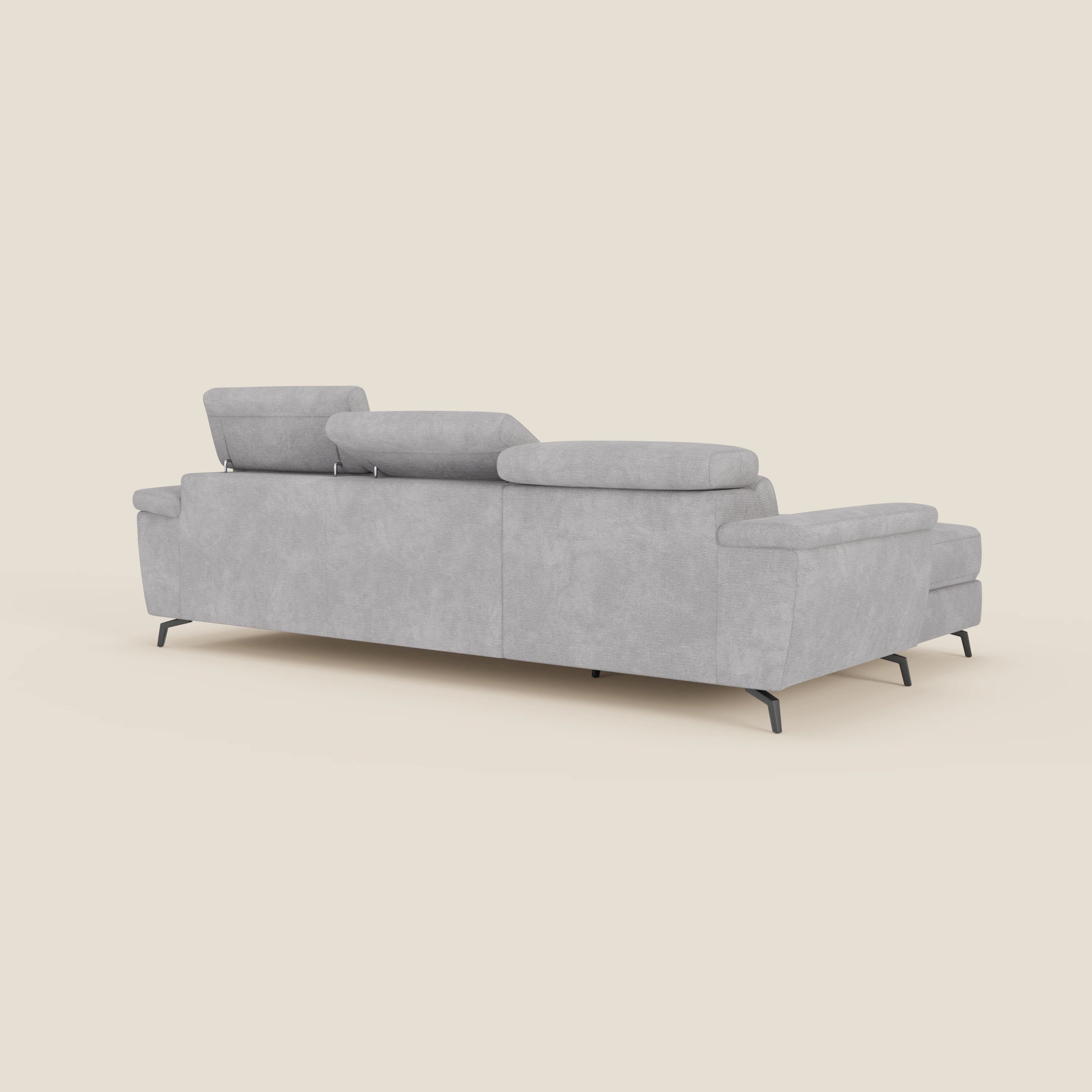 Estro Divano estraibile con chaise-longue e poggiatesta reclinabili in tessuto impermeabile T14 grigio chiaro