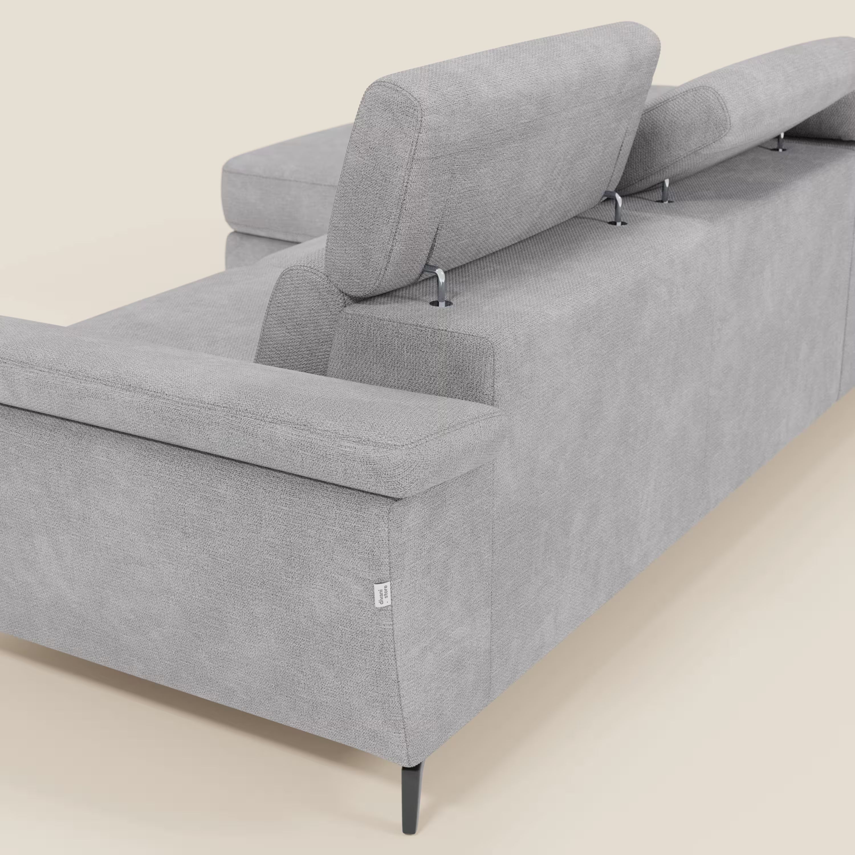 Estro Divano estraibile con chaise-longue e poggiatesta reclinabili in tessuto impermeabile T14 grigio chiaro