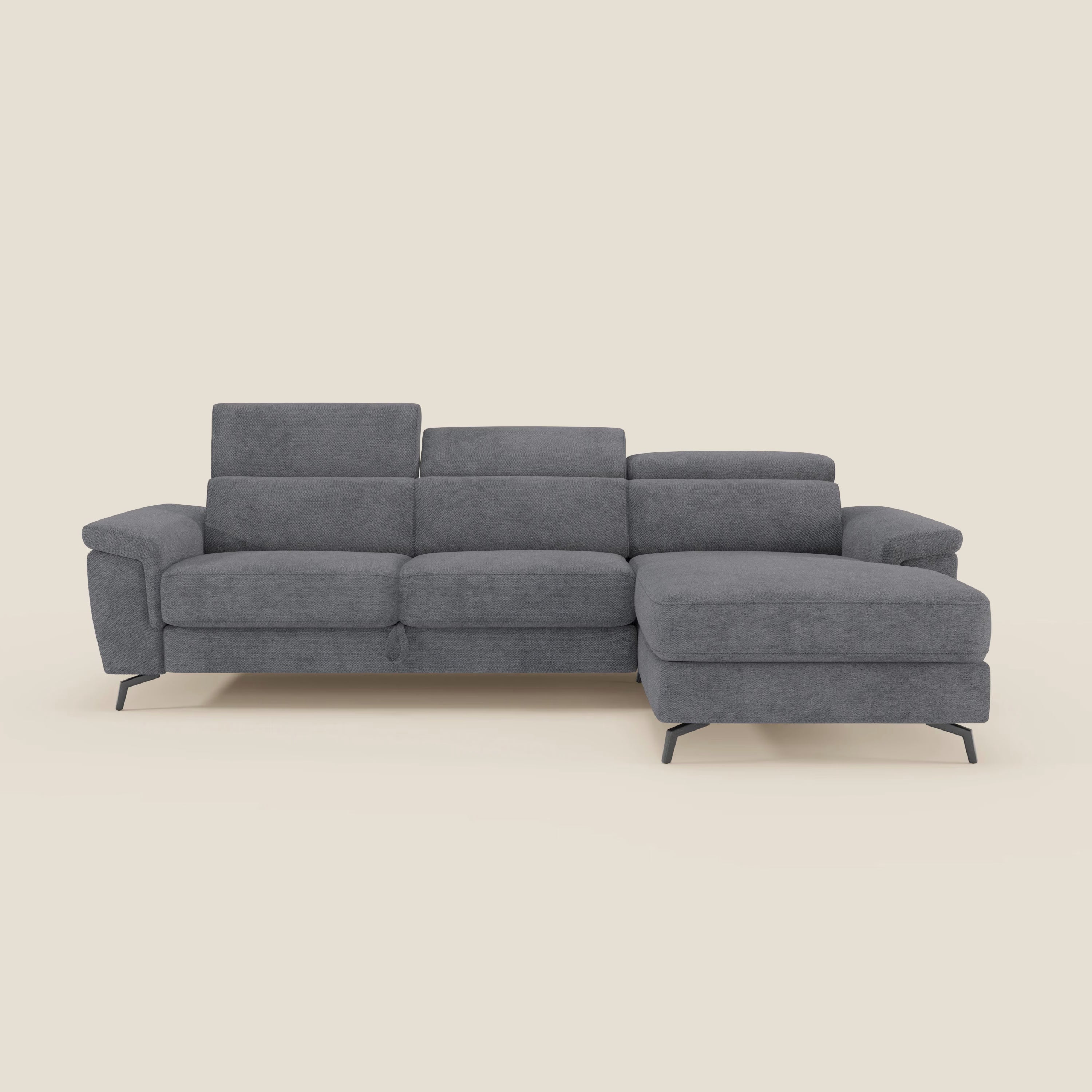 Estro Divano estraibile con chaise-longue e poggiatesta reclinabili in tessuto impermeabile T14 grigio