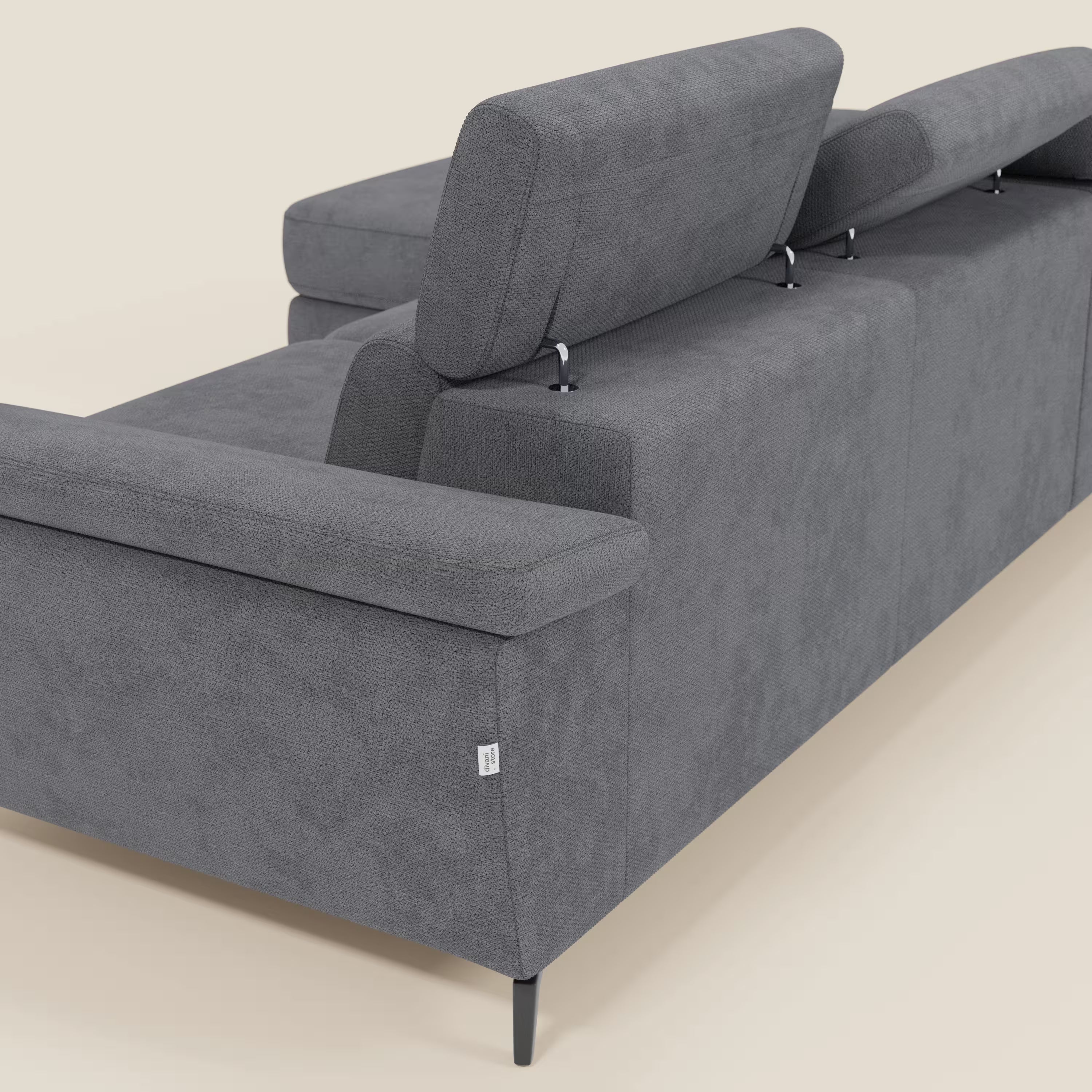 Estro Divano estraibile con chaise-longue e poggiatesta reclinabili in tessuto impermeabile T14 grigio