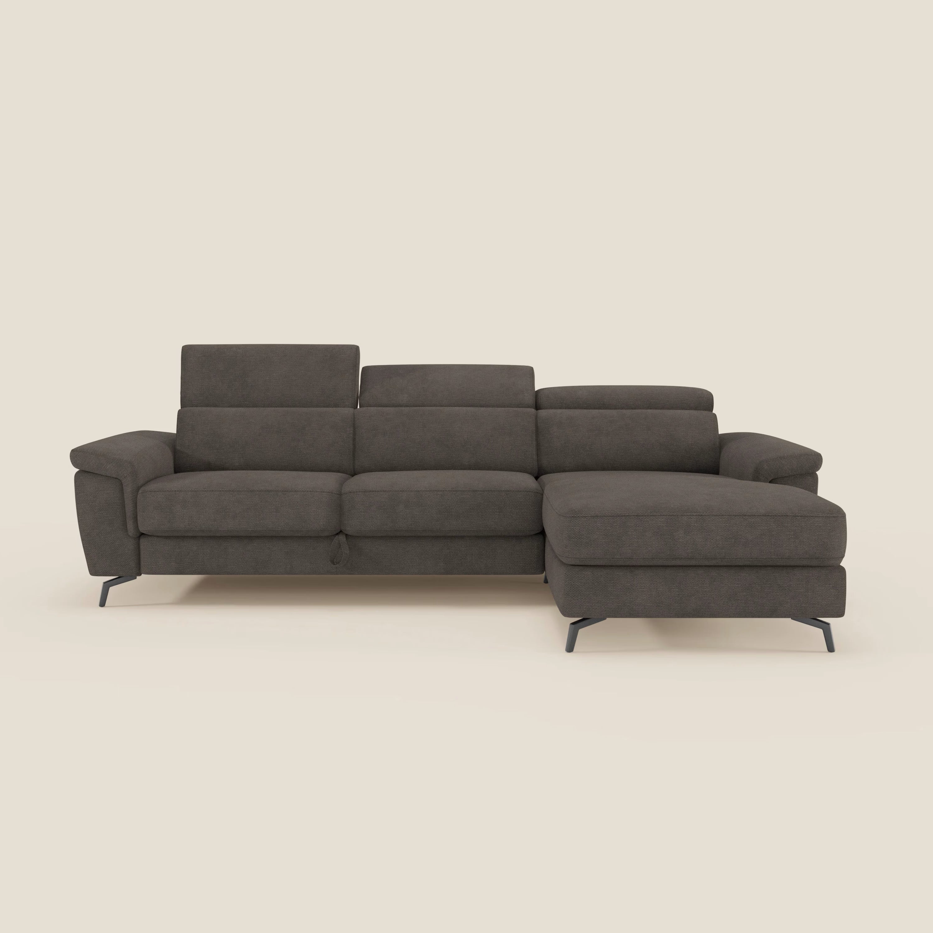 Estro Divano estraibile con chaise-longue e poggiatesta reclinabili in tessuto impermeabile T14 marrone