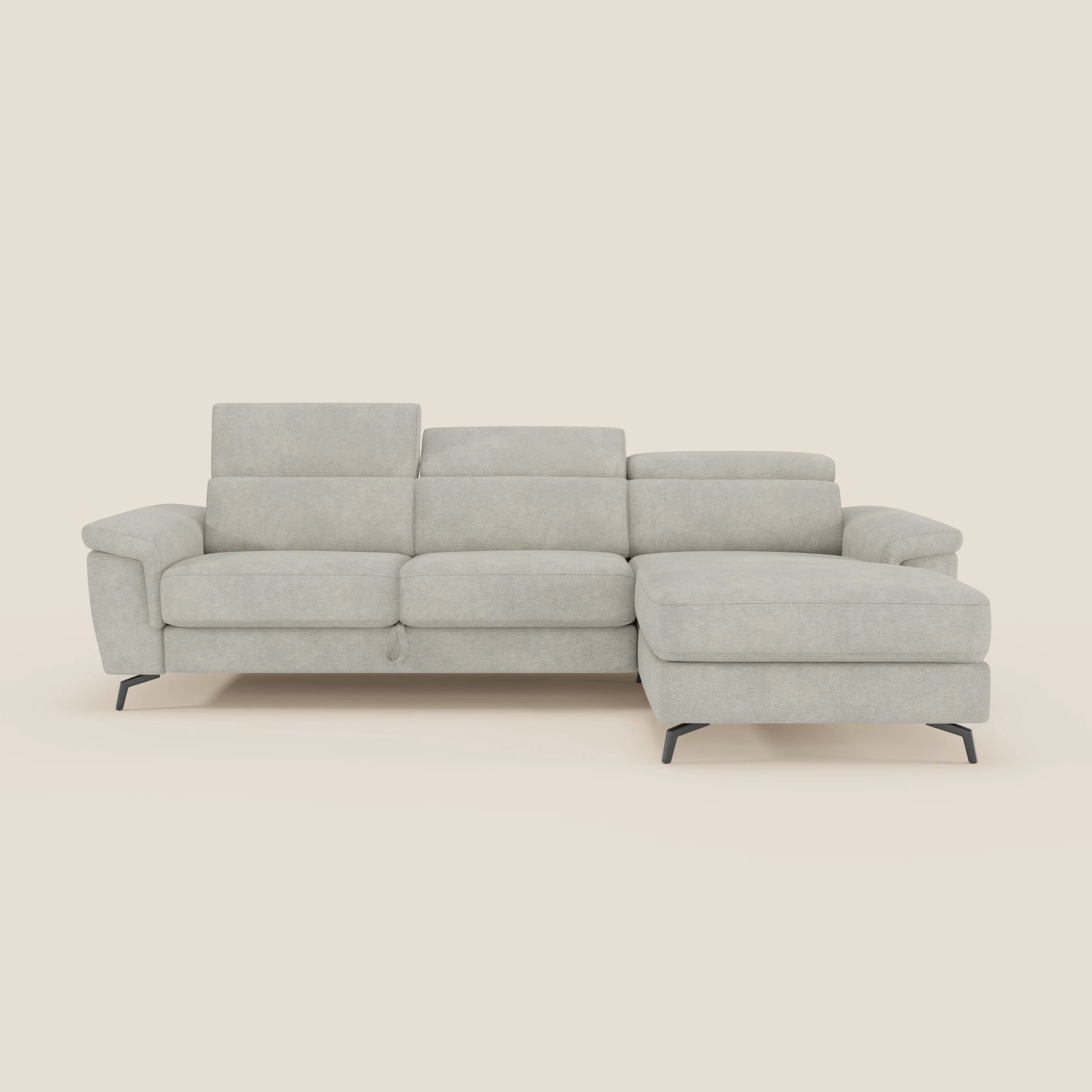 Estro Divano estraibile con chaise-longue e poggiatesta reclinabili in tessuto impermeabile T14 panna