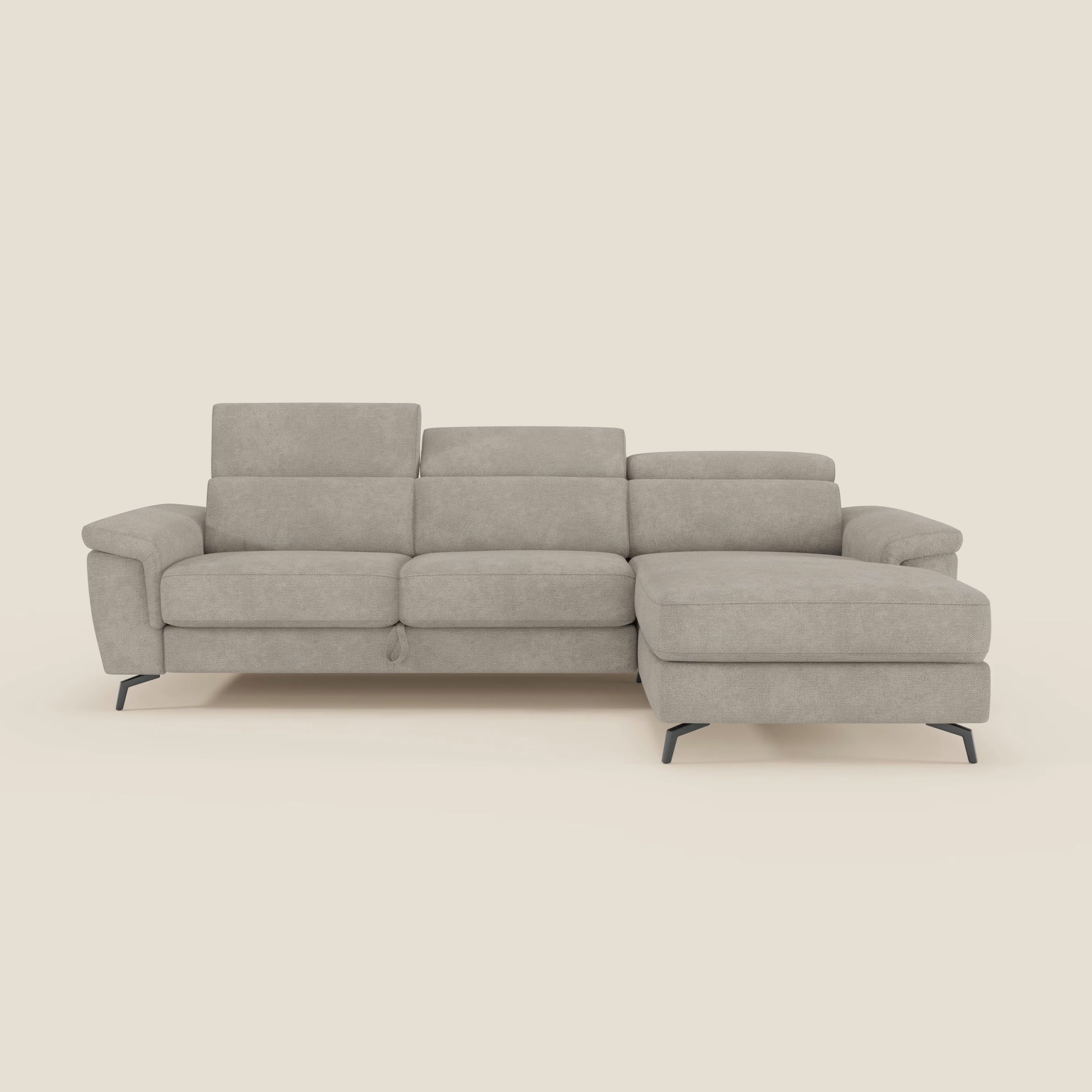 Estro Divano estraibile con chaise-longue e poggiatesta reclinabili in tessuto impermeabile T14 tortora