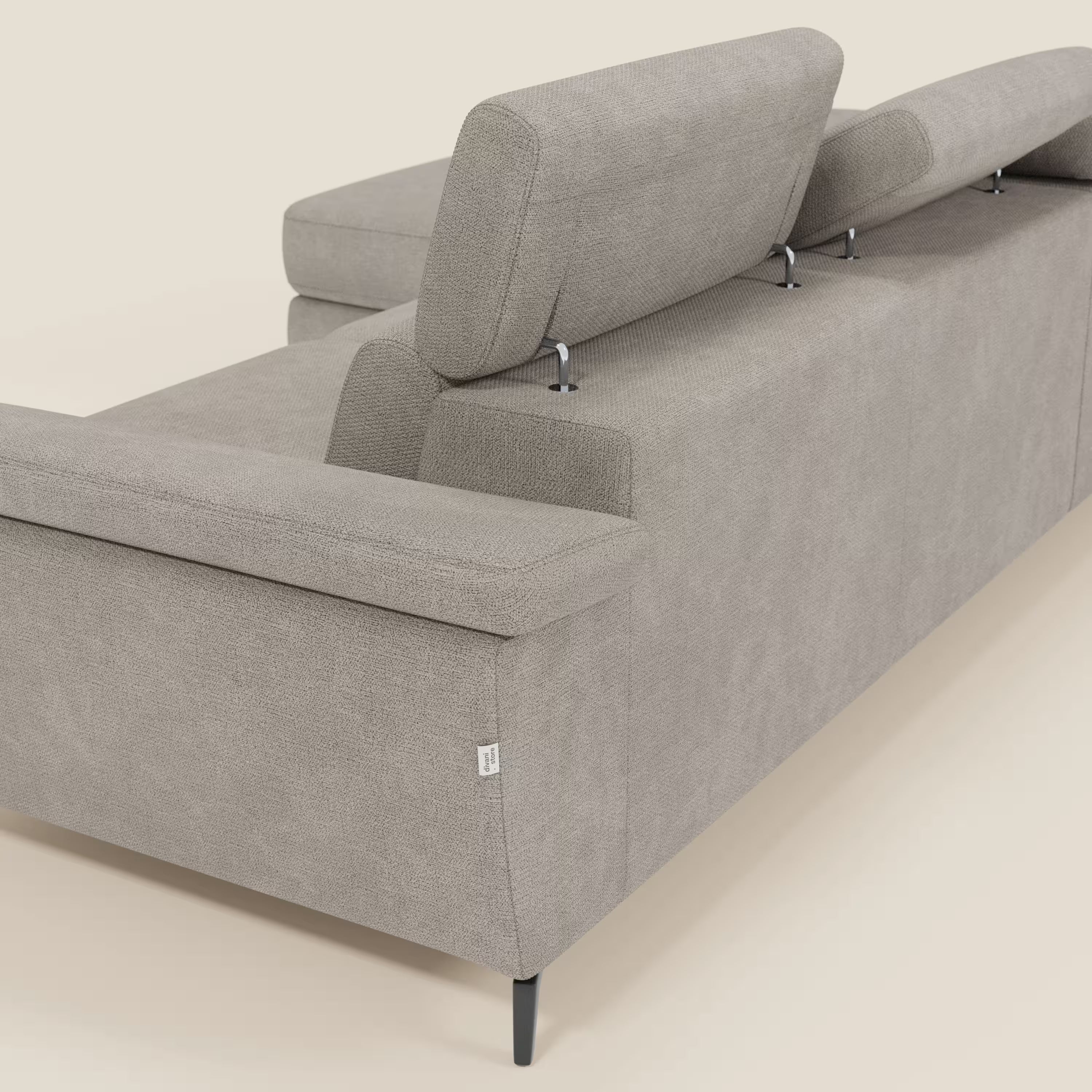 Estro Divano estraibile con chaise-longue e poggiatesta reclinabili in tessuto impermeabile T14 tortora