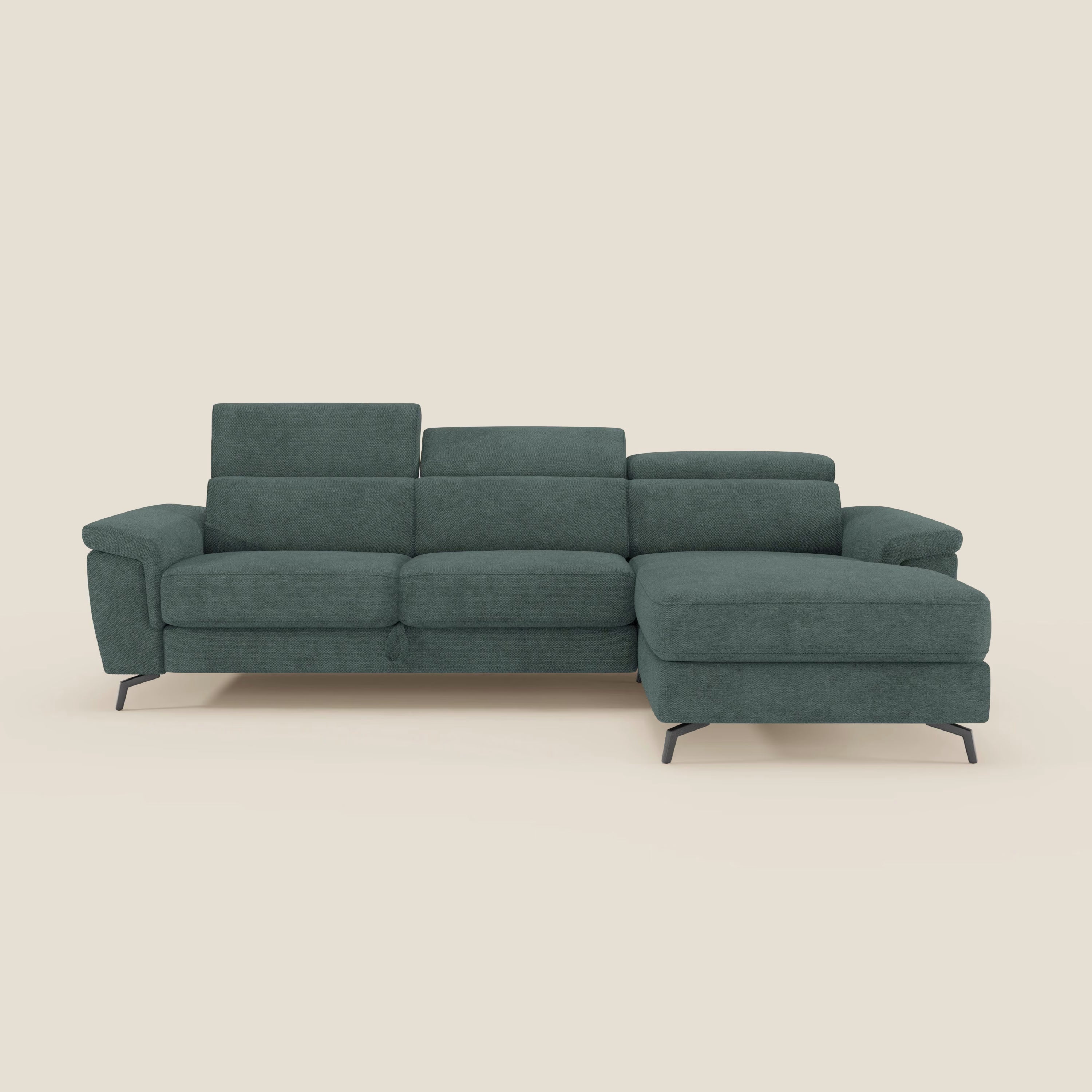 Estro Divano estraibile con chaise-longue e poggiatesta reclinabili in tessuto impermeabile T14 verde