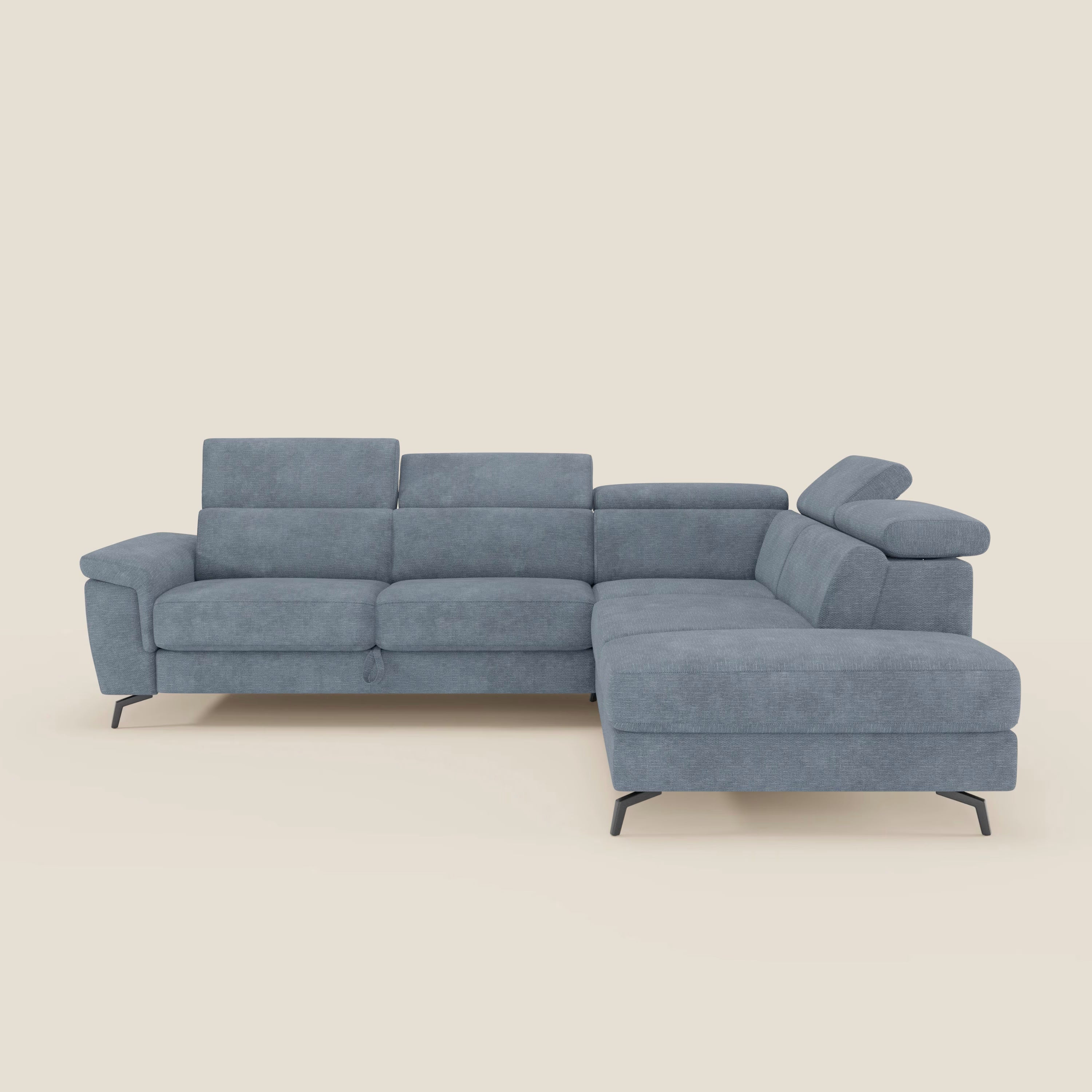 Estro Canapé d'angle extractible - têtières inclinables en tissu imperméable T14 bleu pastel
