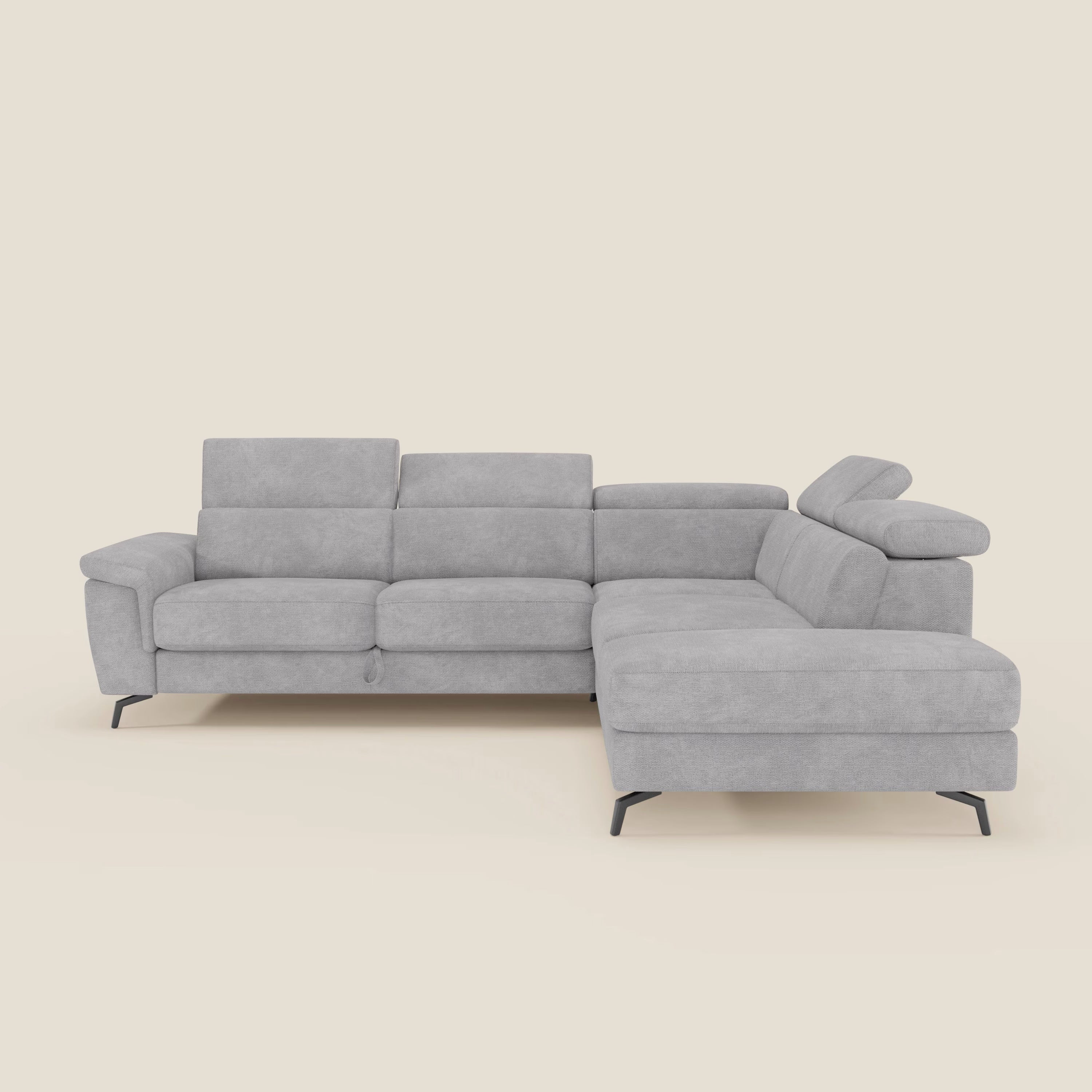Estro Canapé d'angle extractible - têtières inclinables en tissu imperméable T14 gris clair