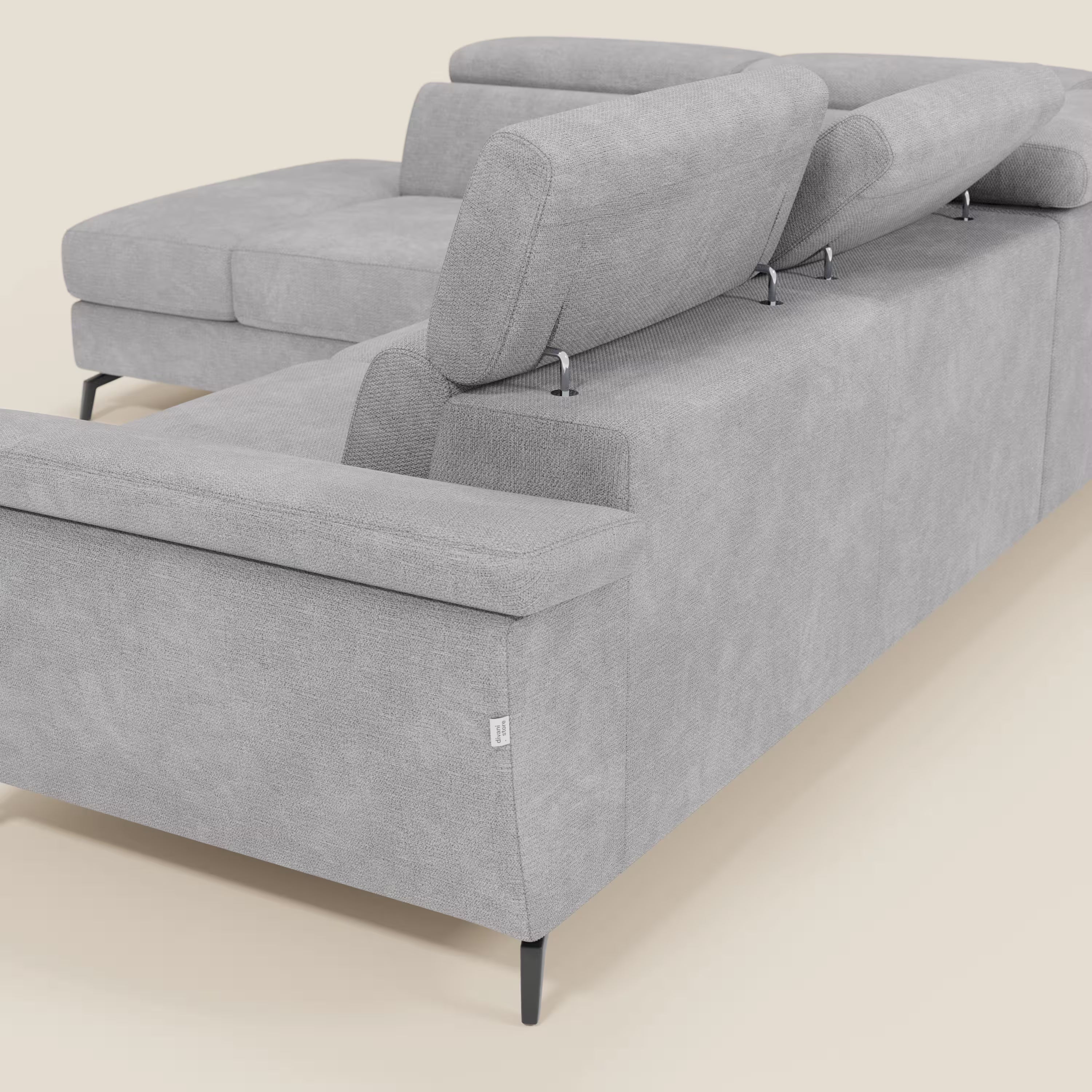 Estro Divano angolare estraibile - poggiatesta reclinabili in tessuto impermeabile T14 grigio chiaro