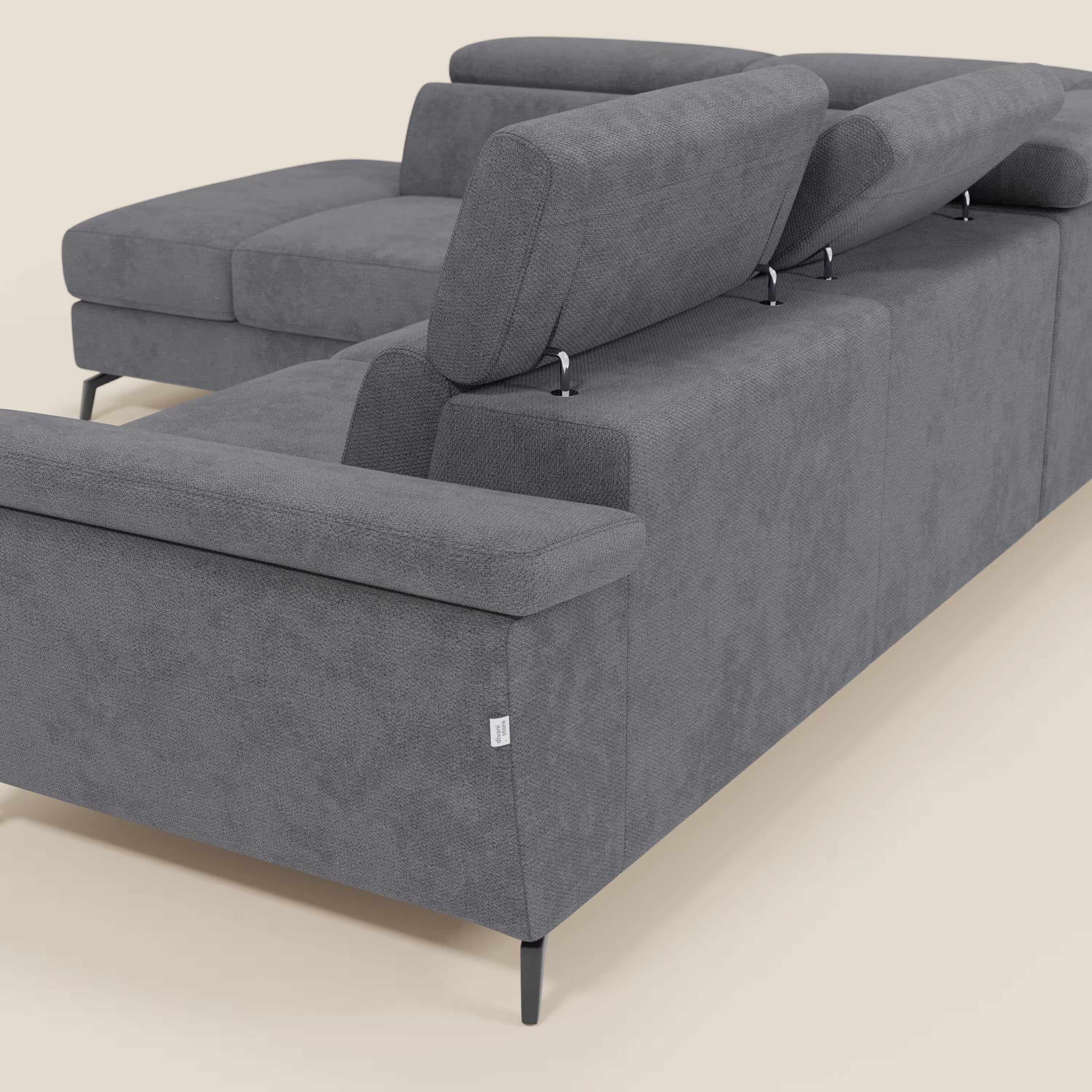 Estro Divano angolare estraibile - poggiatesta reclinabili in tessuto impermeabile T14 grigio