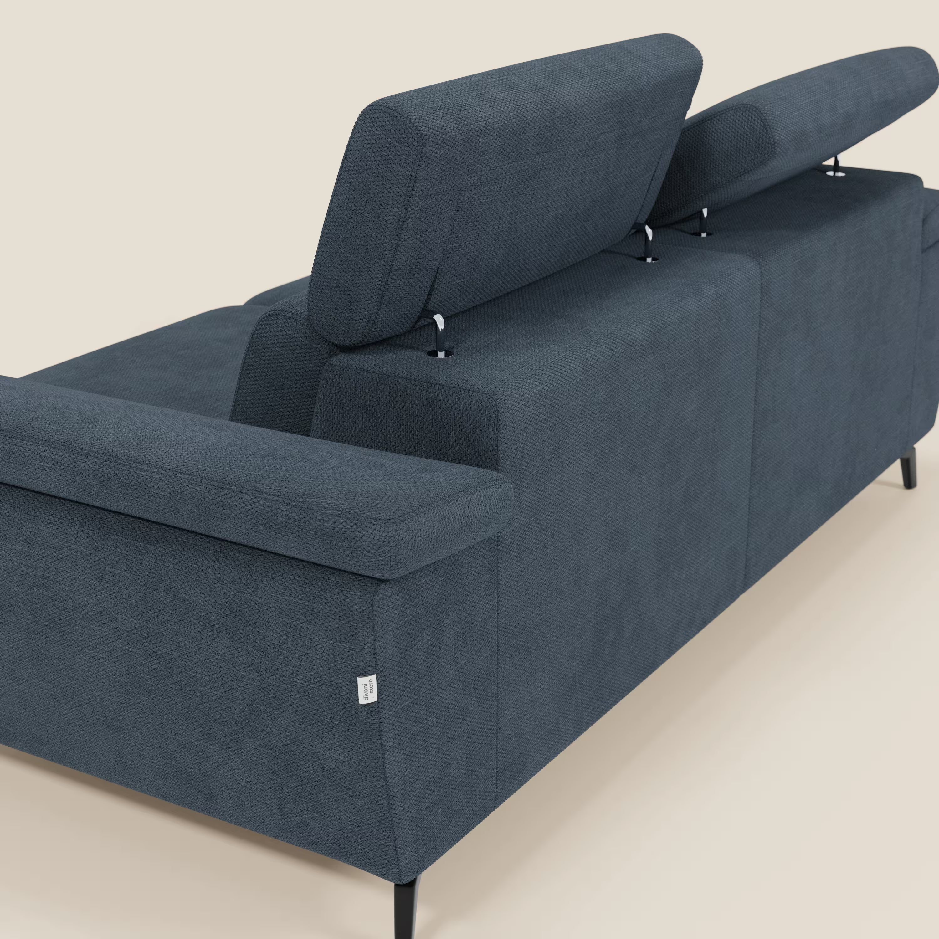 Estro Divano 3 posti con pouf estraibile - poggiatesta reclinabili in tessuto impermeabile T14 blu
