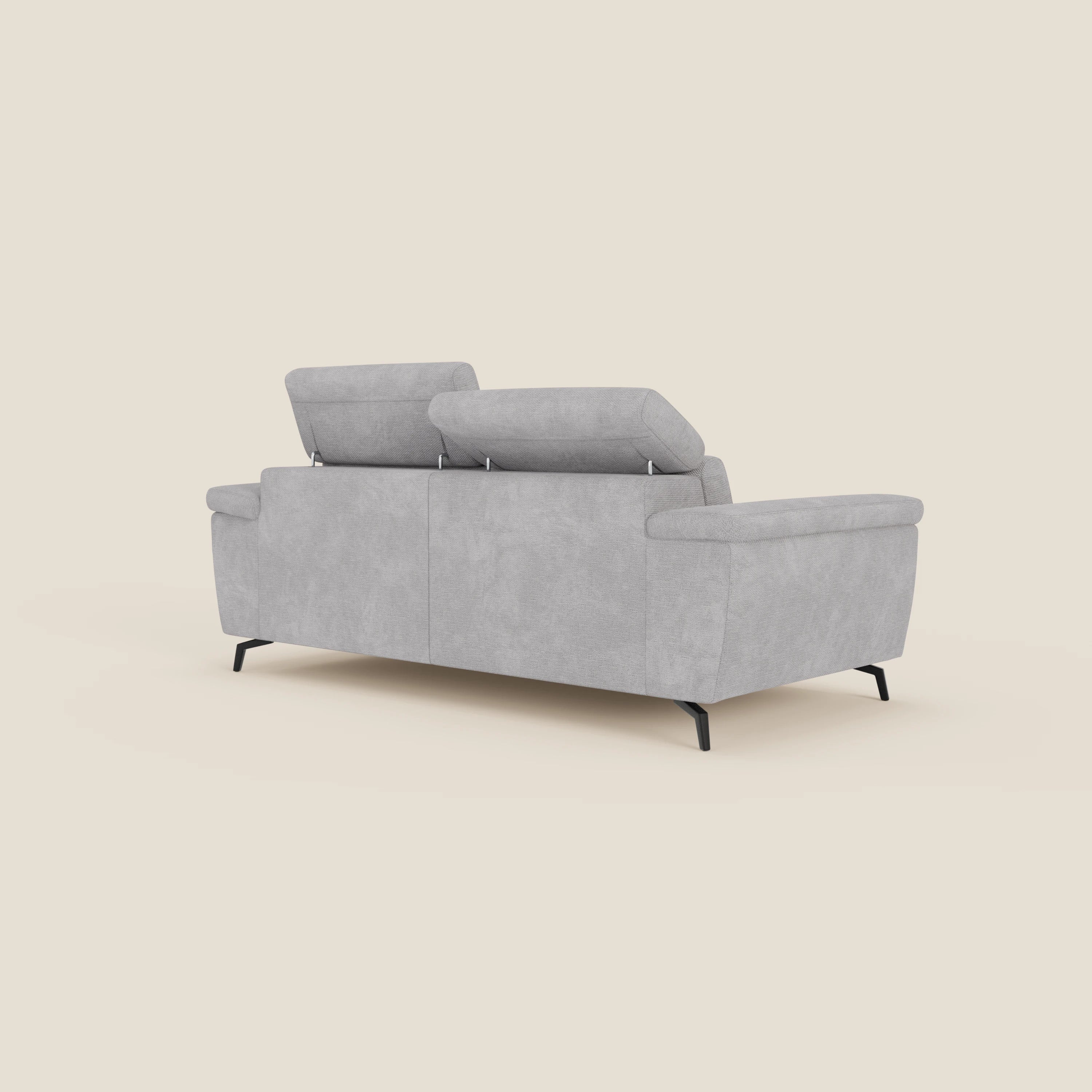 Estro Divano 3 posti con pouf estraibile - poggiatesta reclinabili in tessuto impermeabile T14 grigio chiaro