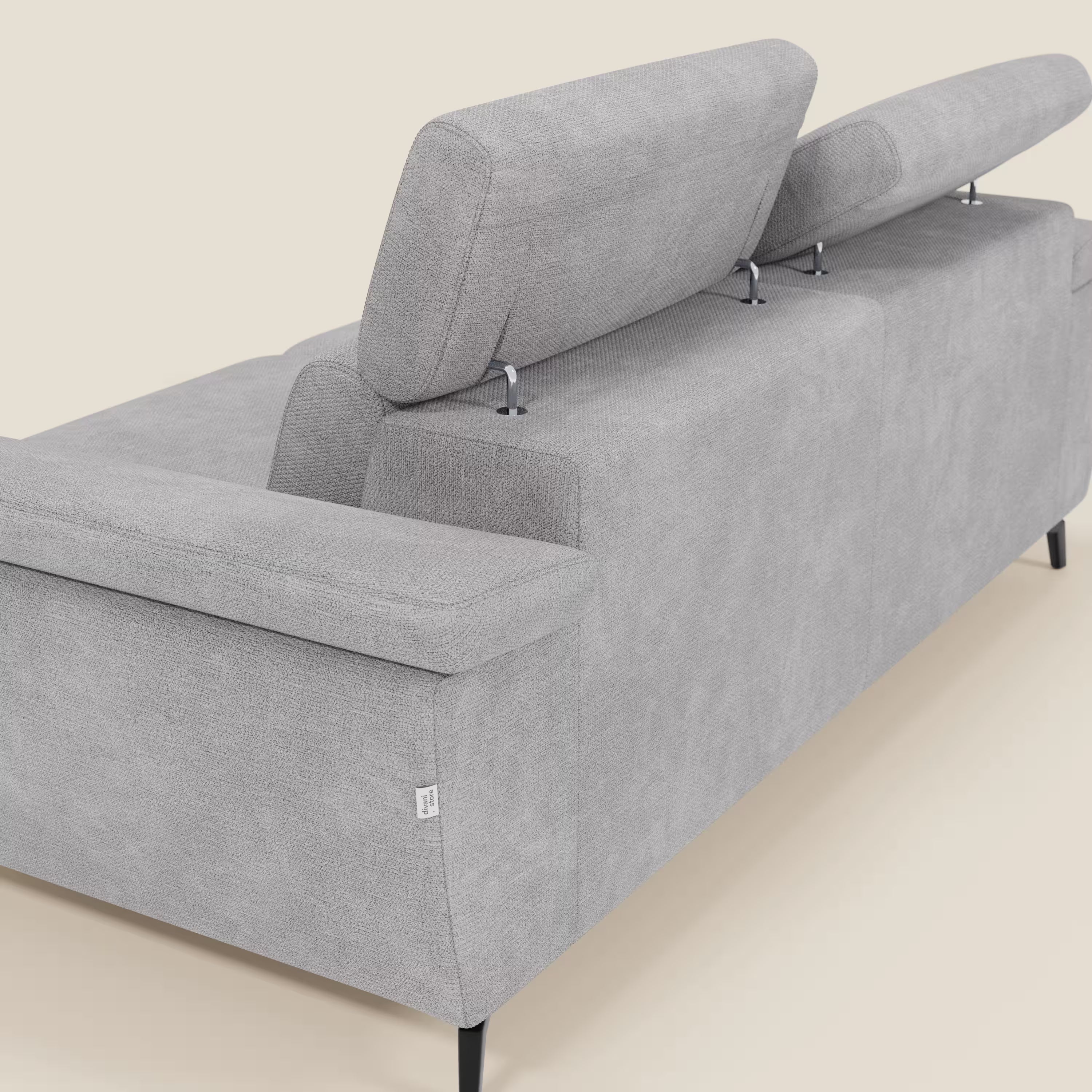 Estro Divano 3 posti con pouf estraibile - poggiatesta reclinabili in tessuto impermeabile T14 grigio chiaro