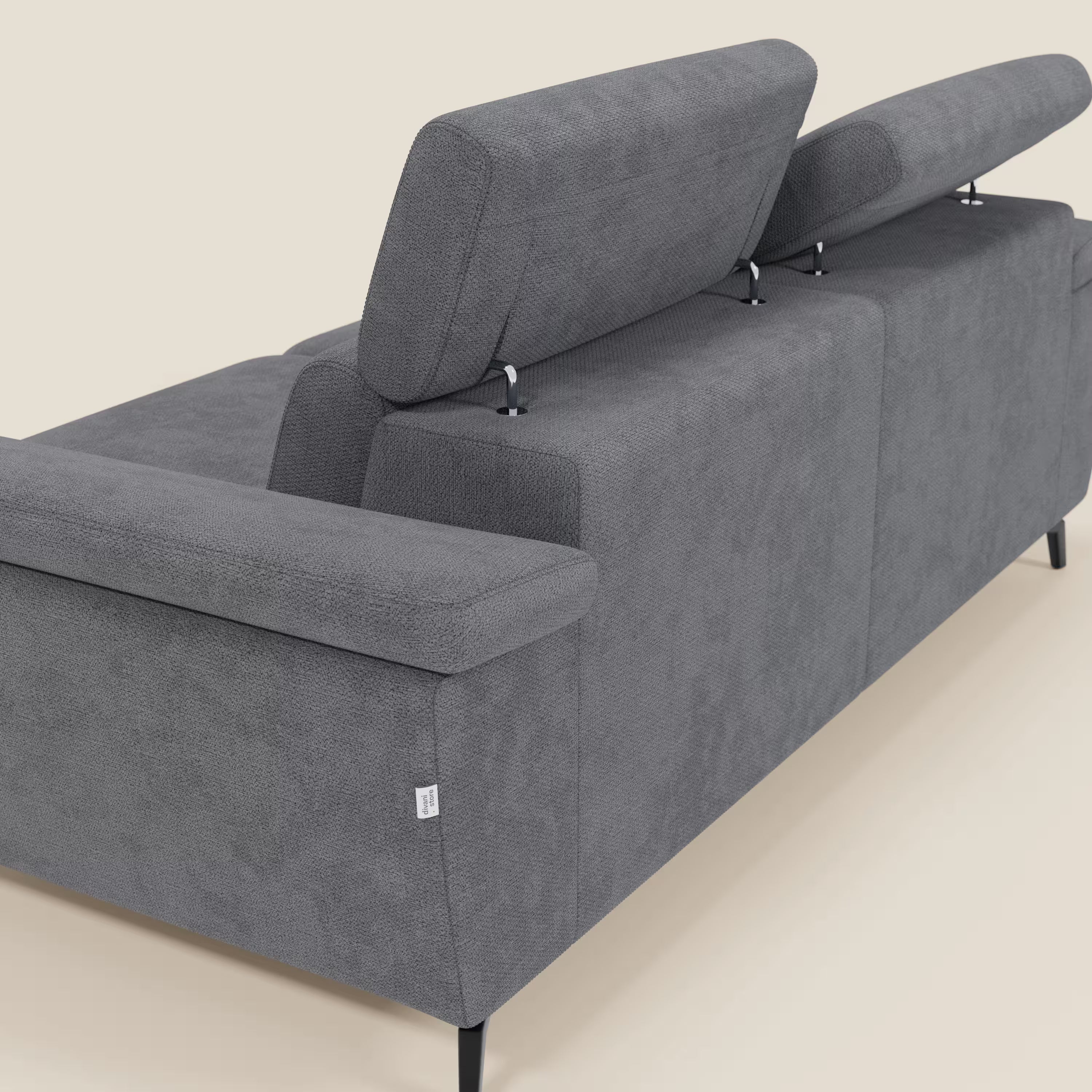 Estro Divano 3 posti con pouf estraibile - poggiatesta reclinabili in tessuto impermeabile T14 grigio